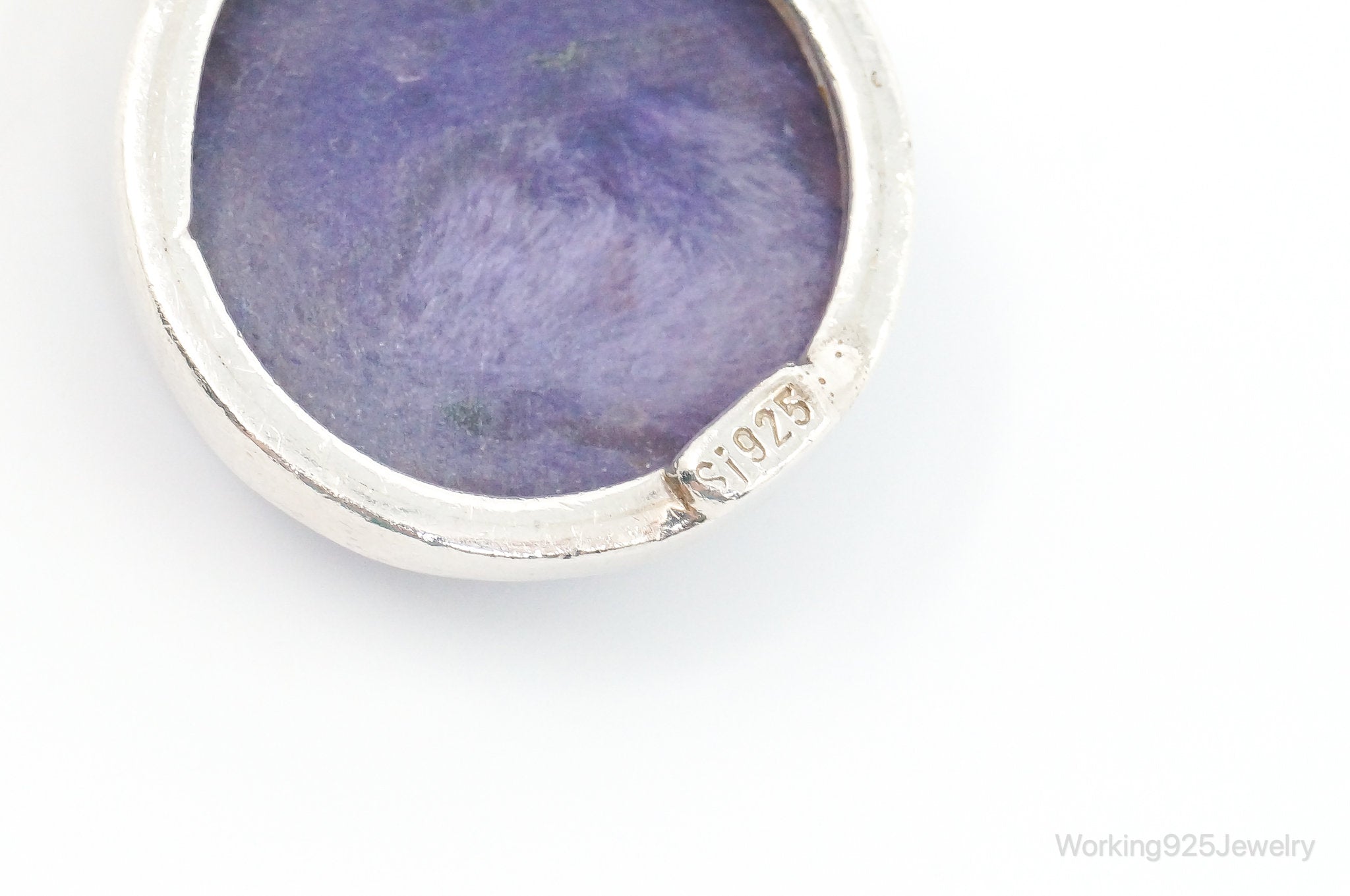 Vintage Large Purple Gemstone Sterling Silver Necklace Pendant
