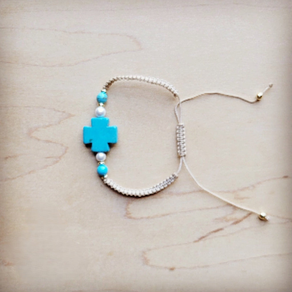 **Adjustable Woven Cross Turquoise Braided Bracelet 809s