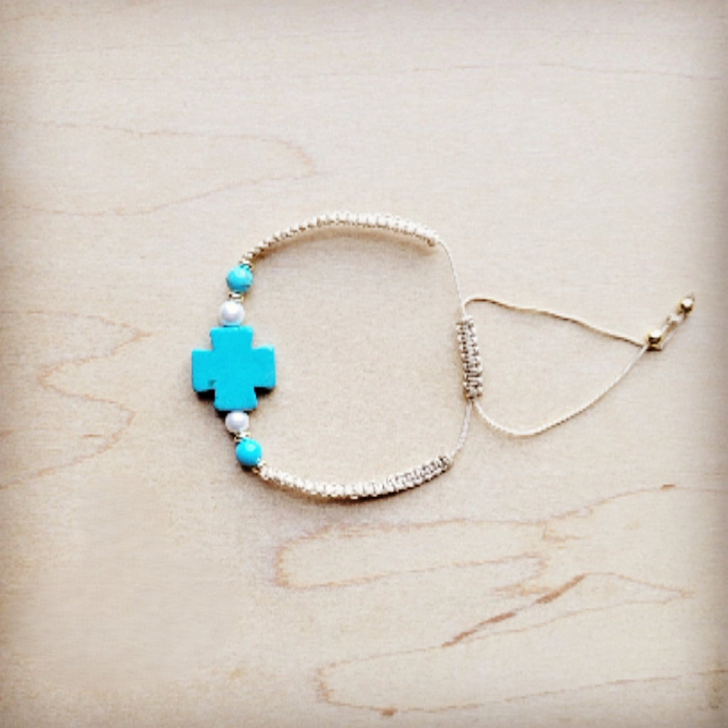**Adjustable Woven Cross Turquoise Braided Bracelet 809s