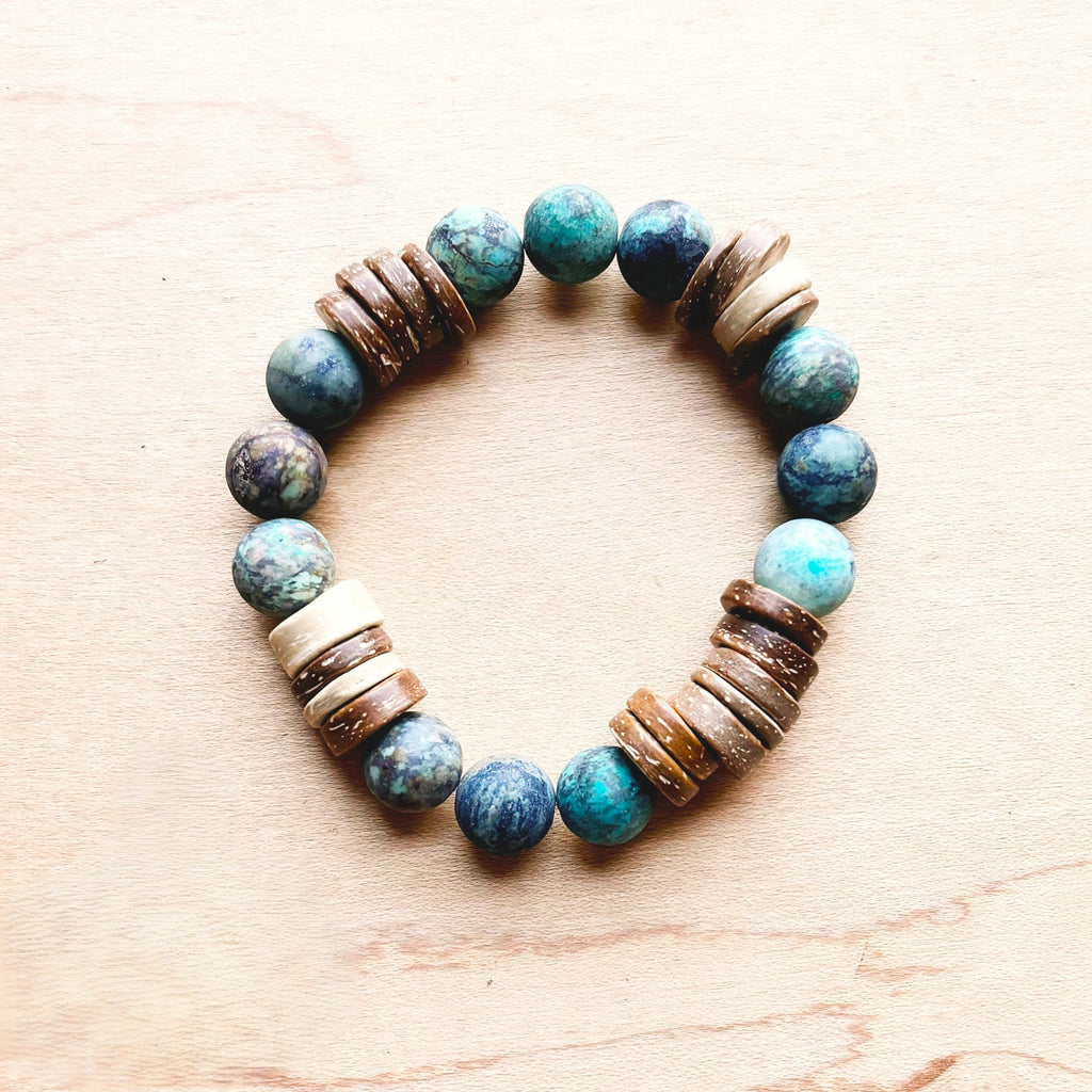 Frosted African Turquoise and Wood Stretch Bracelet (808x)