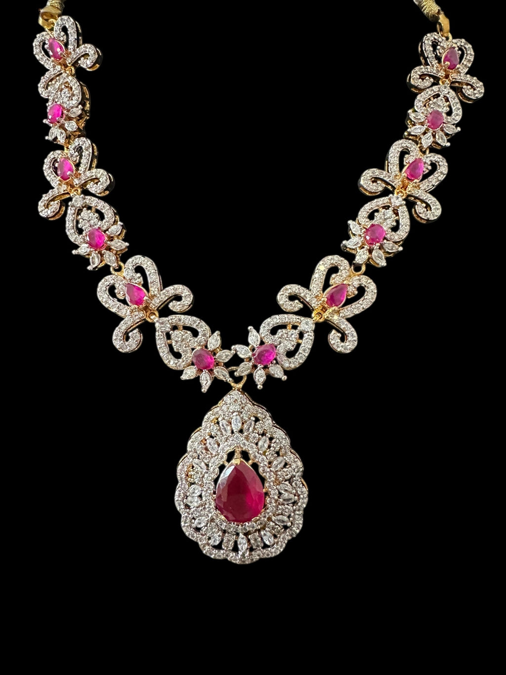 DNS203 high quality necklace set with zircon and ruby cz stone ( READY TO SHIP )