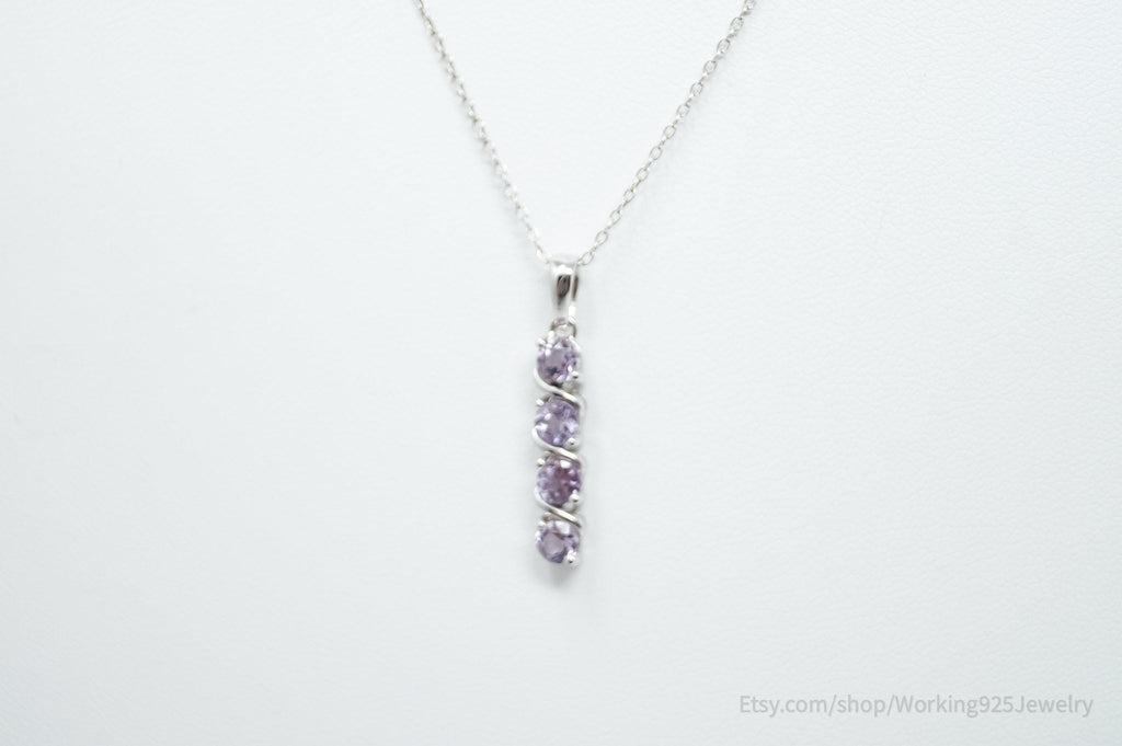 Vintage Amethyst Art Deco Sterling Silver Long Chain Necklace