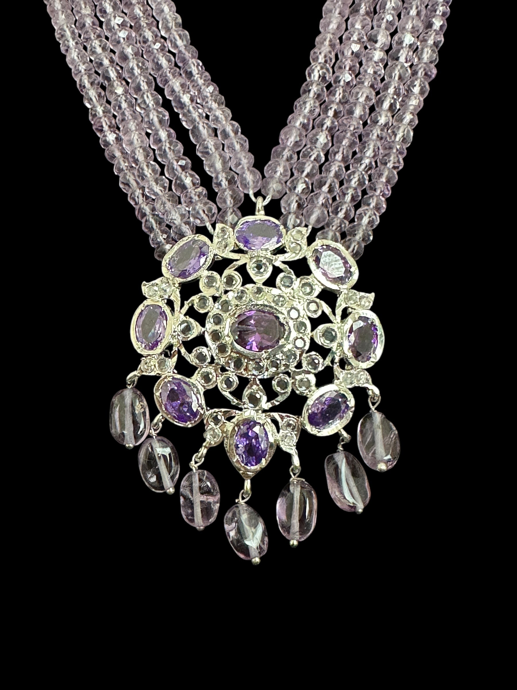 silver plated necklace with amethyst beads ( SHIPS IN 4 WEEKS )