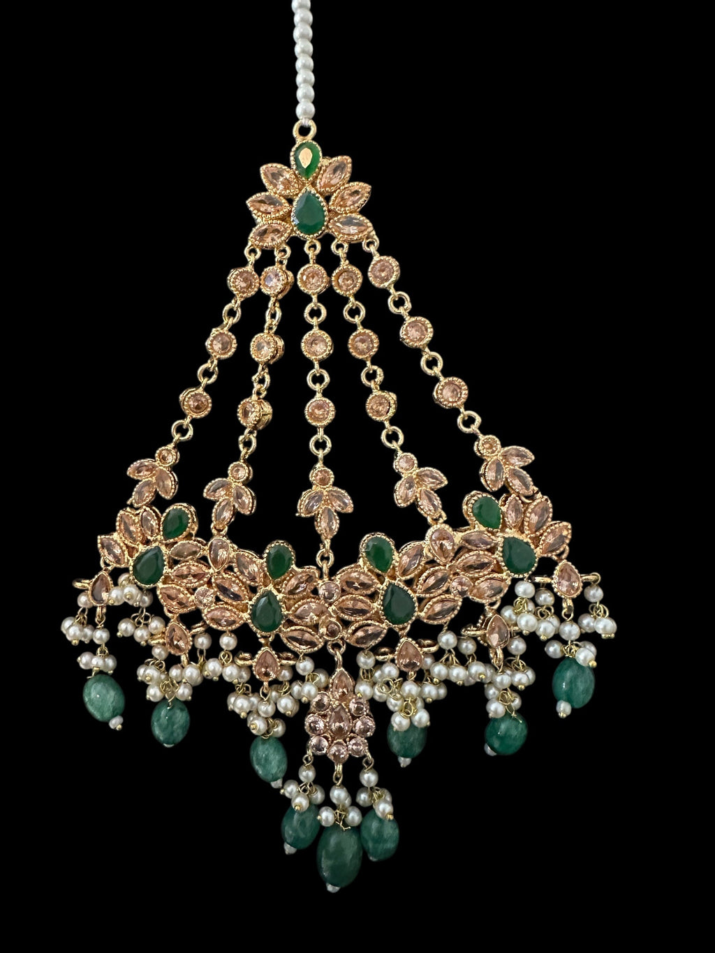 BR500 Kafiya bridal set in golden / champagne  stones and green beads ( READY TO SHIP )