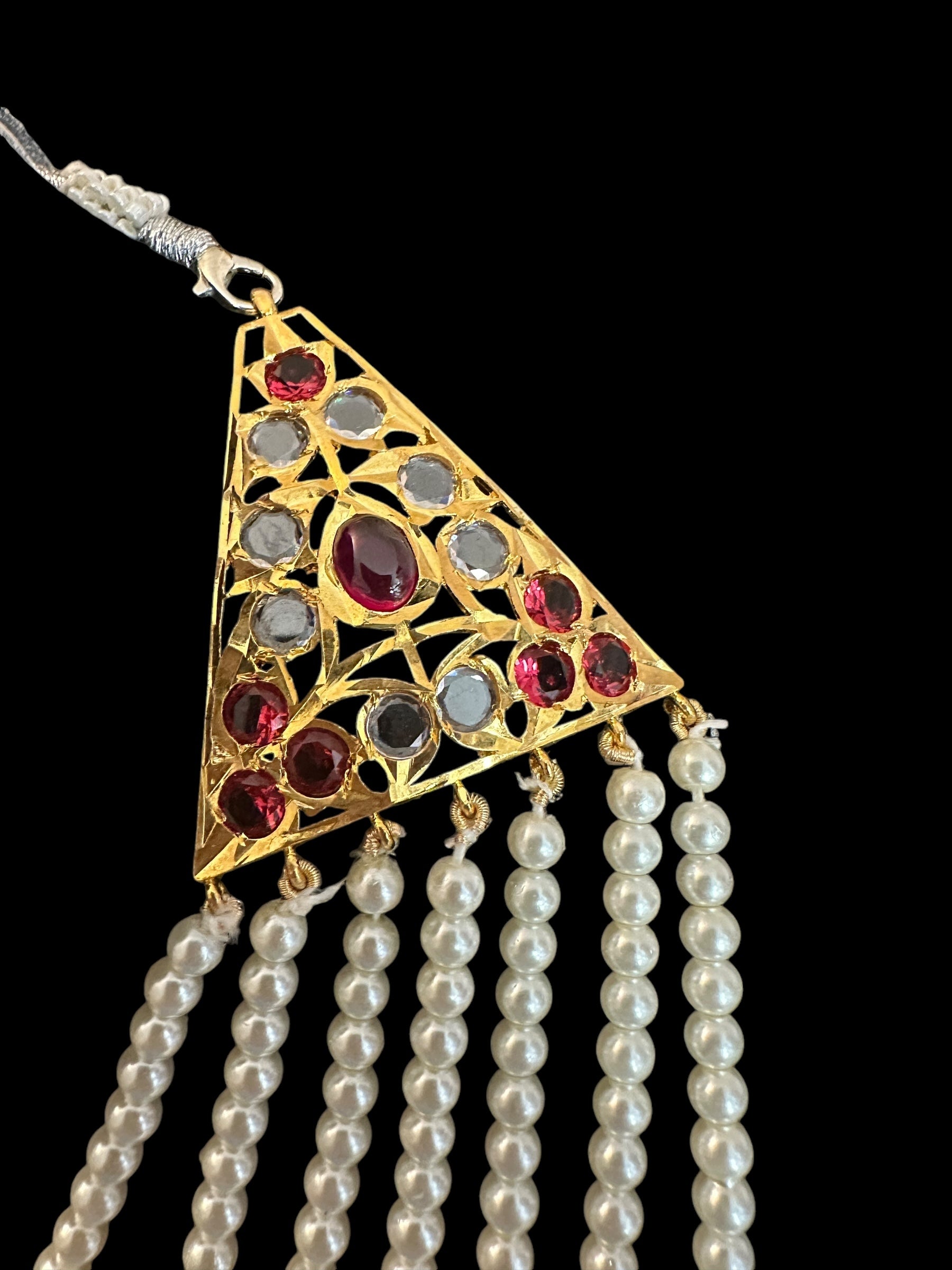 SAT101 Hyderabadi satlada with earrings - Ruby ( READY TO SHIP )