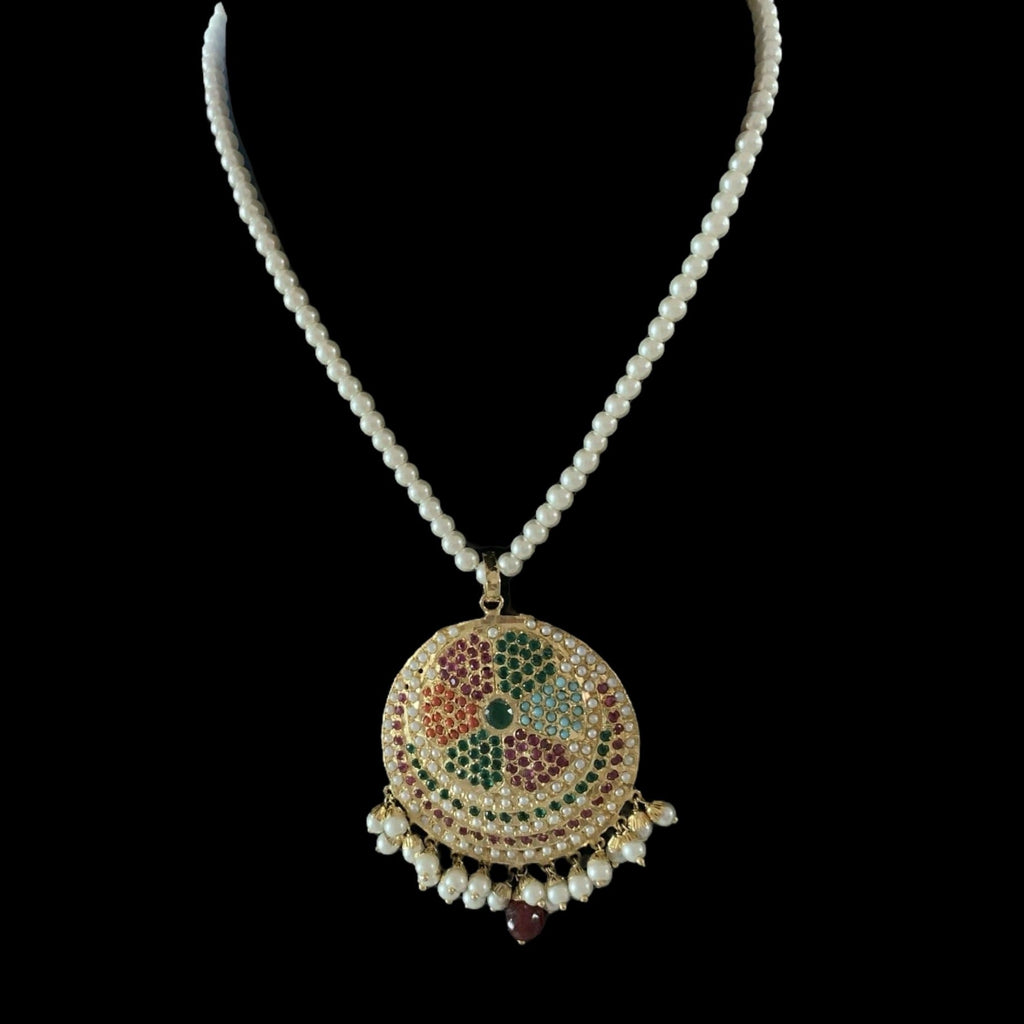PS471  jadau pendant set in Navratan  ( READY TO SHIP )