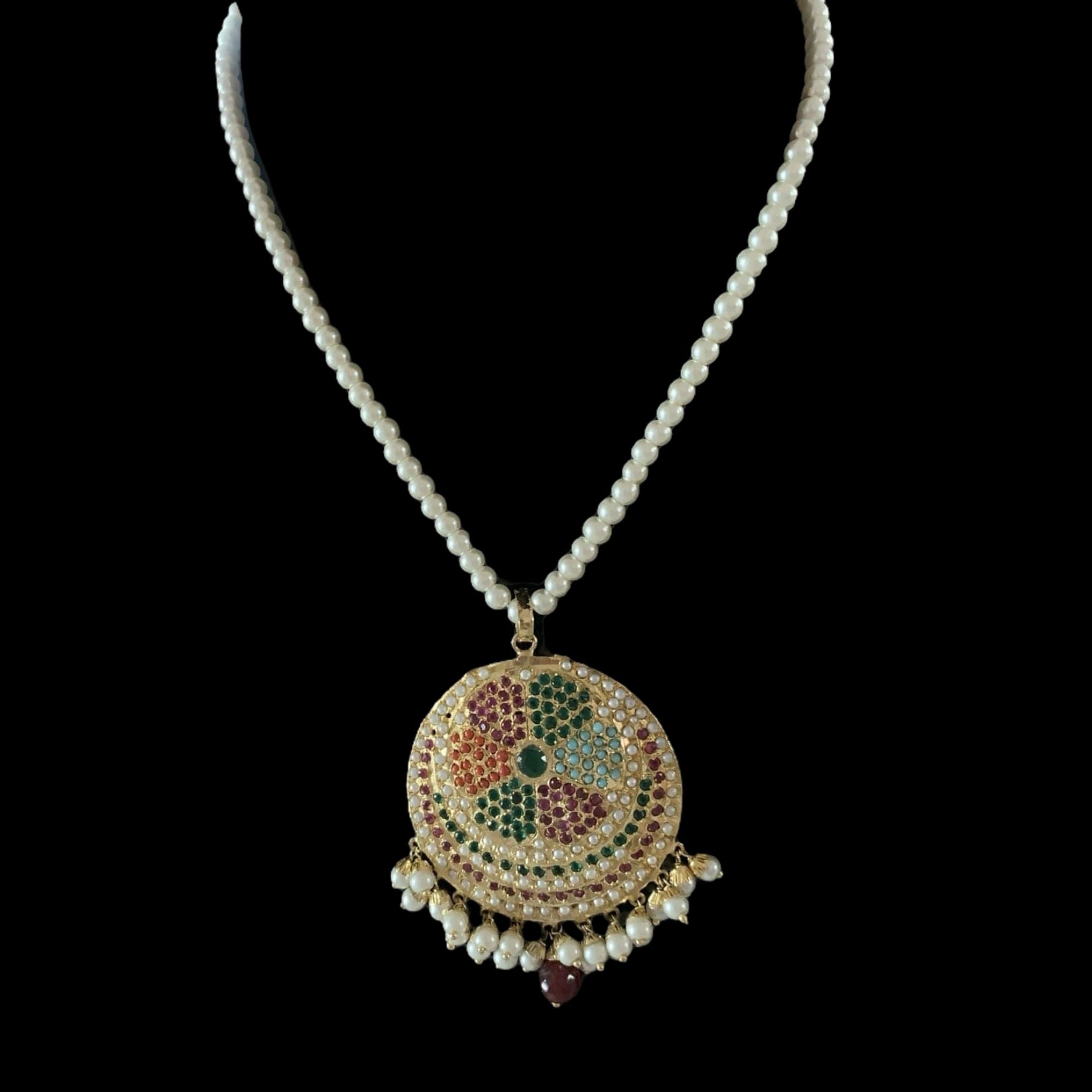 PS471  jadau pendant set in Navratan  ( READY TO SHIP )