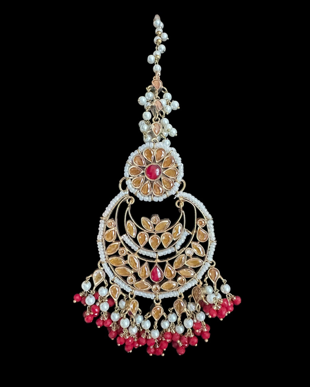 BR489 Simran bridal set in golden / red beads combination( READY TO SHIP )