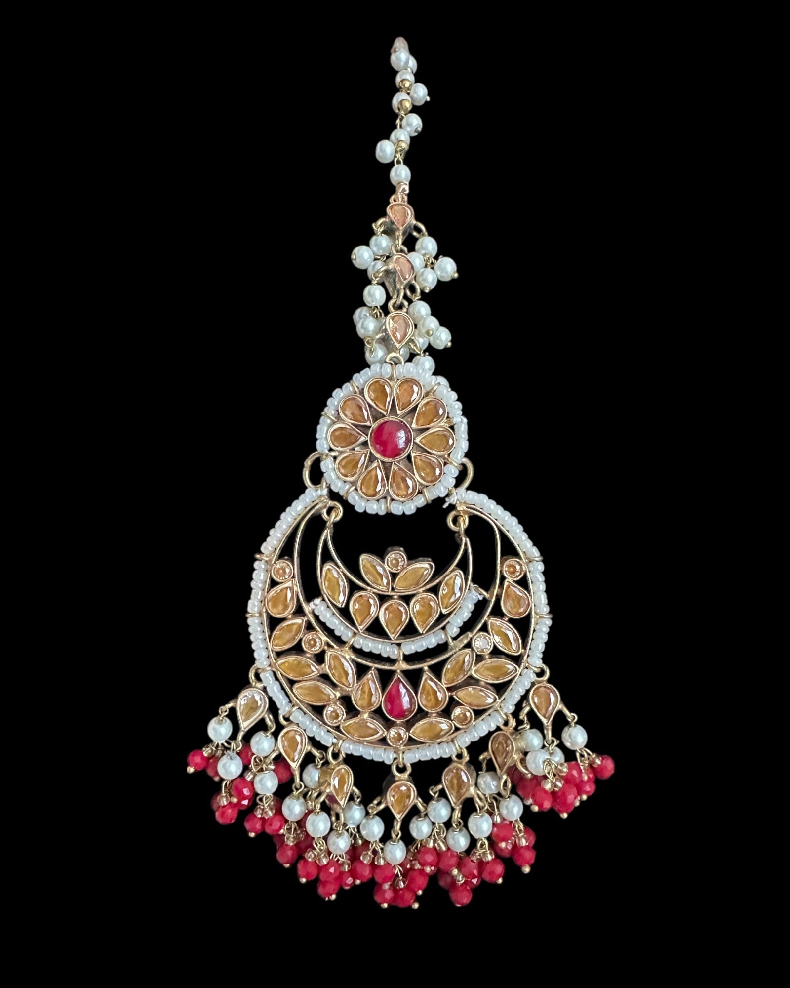 BR489 Simran bridal set in golden / red beads combination( READY TO SHIP )