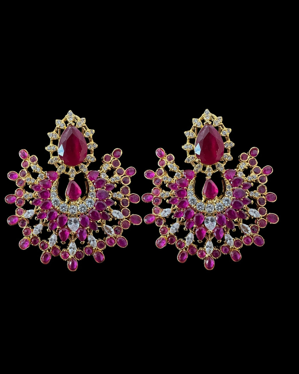 Subhana gold plated chandbali earrings tika set  -Ruby ( READY TO SHIP )