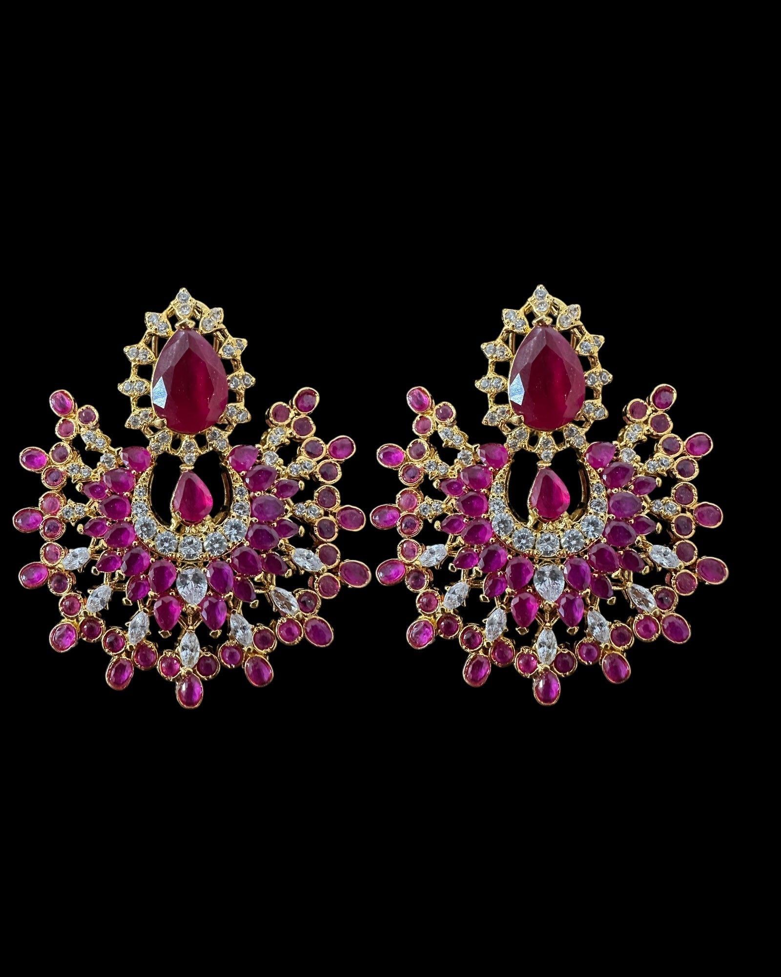 Subhana gold plated chandbali earrings tika set  -Ruby ( READY TO SHIP )