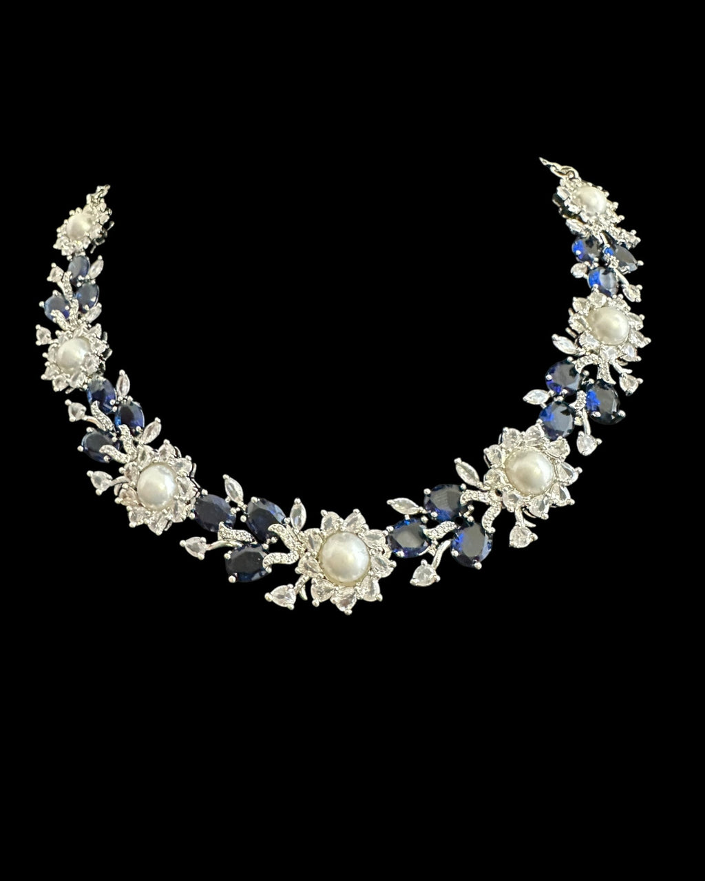 DNS137B silver plated necklace set - BLUE / SAPPHIRE  ( READY TO SHIP )