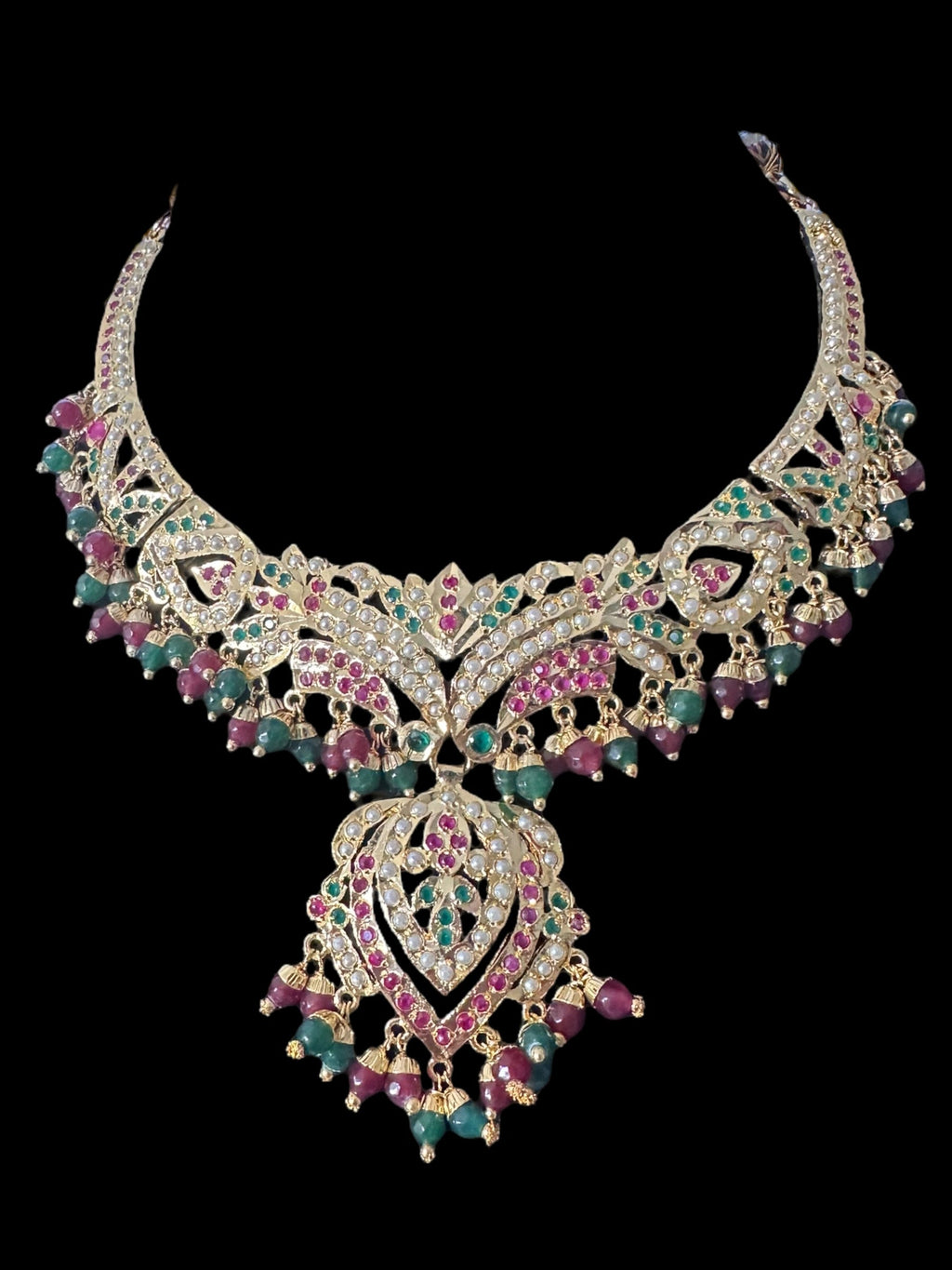 NS329 Taseen necklace set in ruby emerald ( READY TO SHIP )