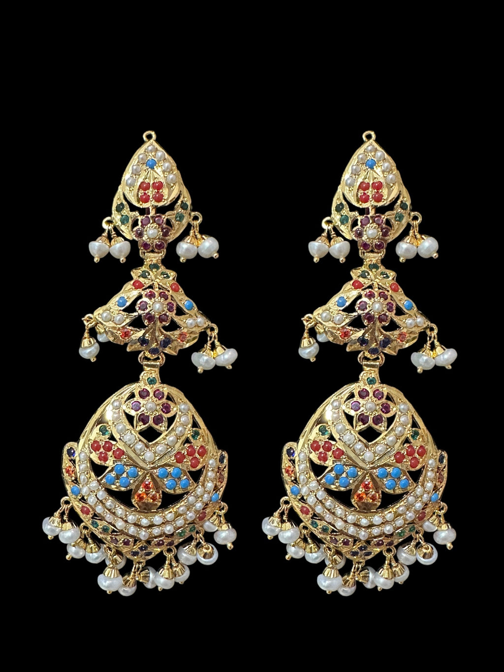 Navratan / Multicolored Jadau Necklace Set in Gold Plated Silver ( SHIPS IN 5 WEEKS  )