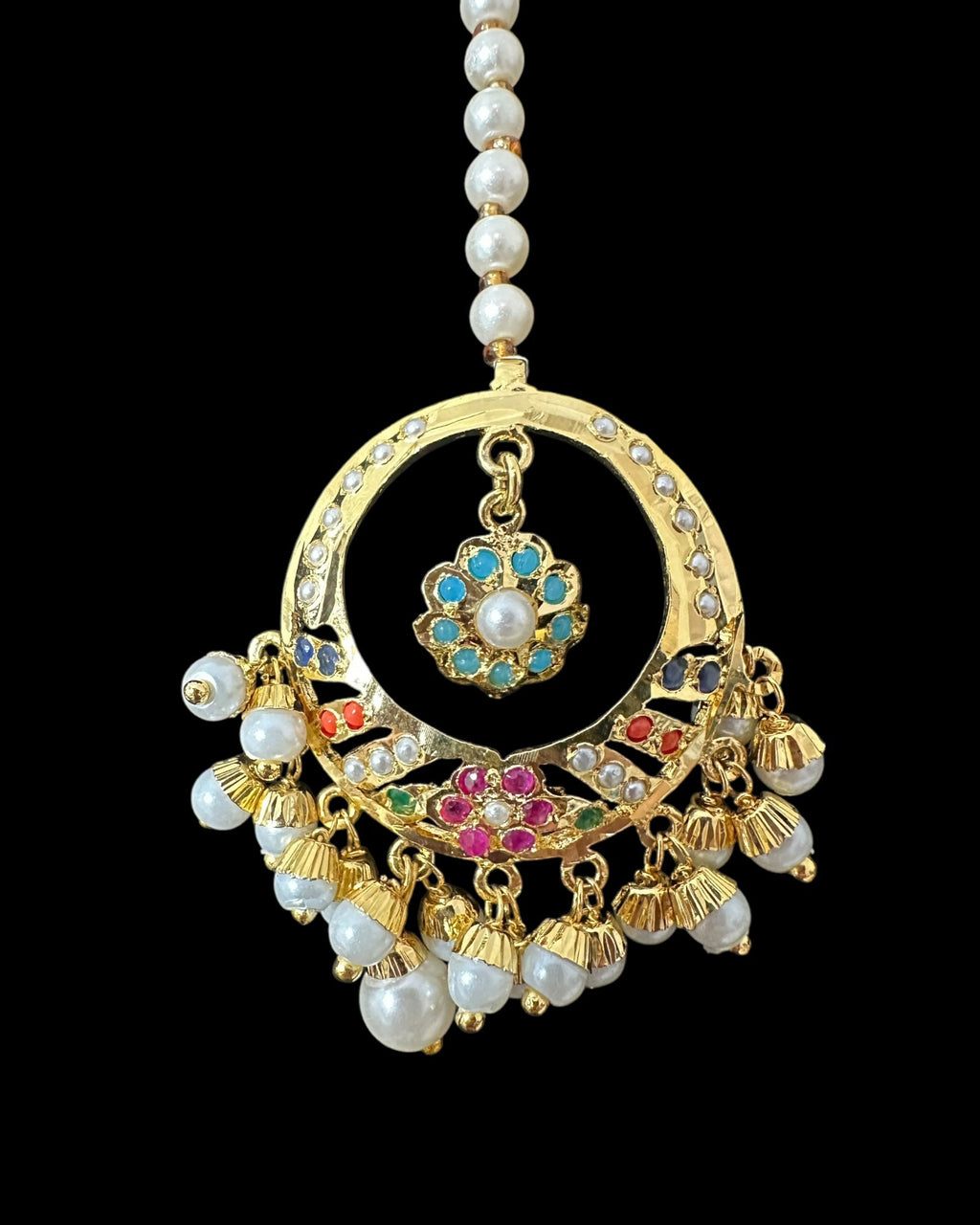 DNS194A Navratan jadau necklace set with tika ( READY TO SHIP )