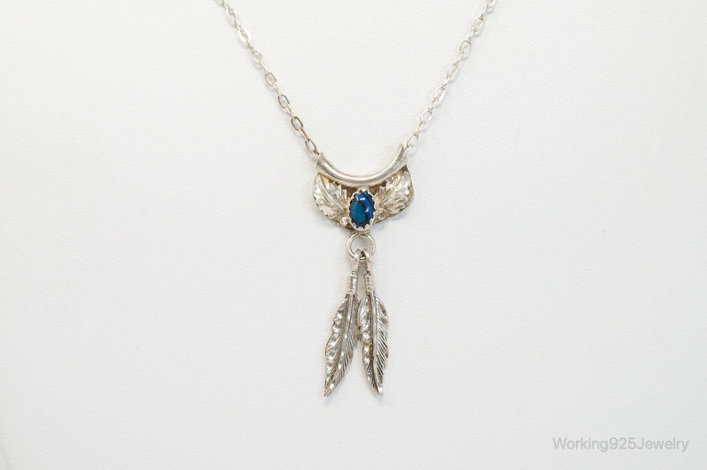 Vintage Native American Unsigned Abalone Shell Sterling Silver Necklace