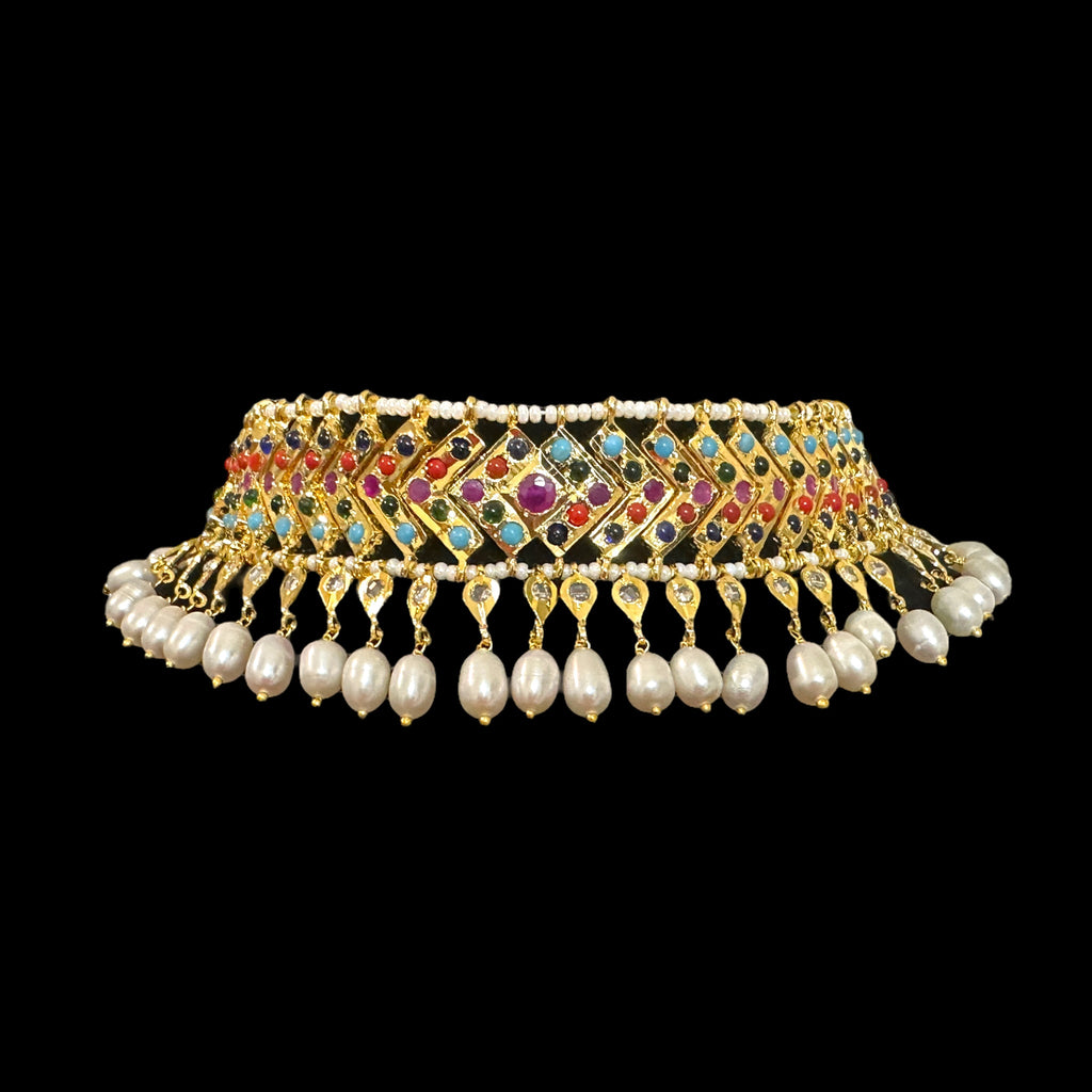 C295 MAHIRA v set in fresh water pearls- Navratan  (READY TO SHIP)