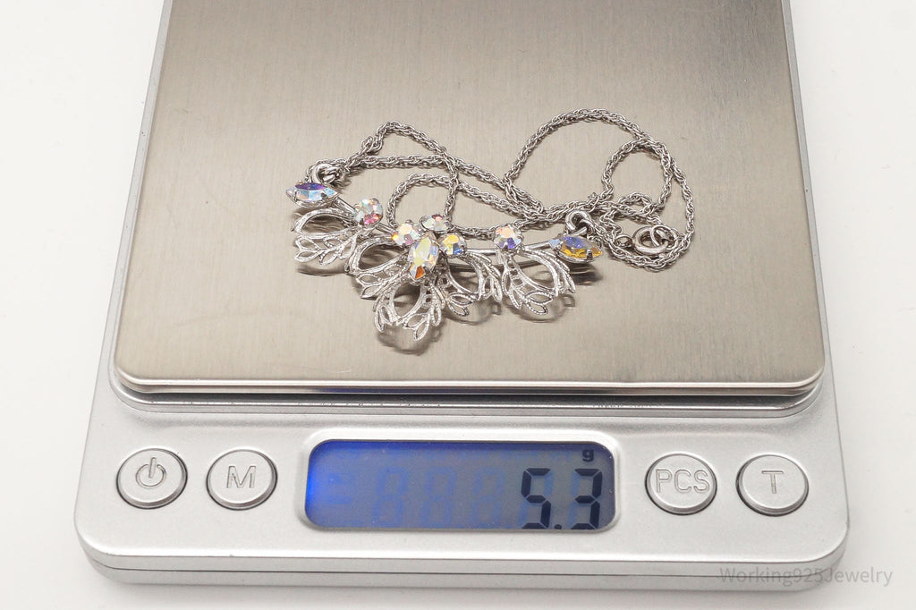 Antique Rhinestone Filigree Sterling Silver Necklace 16"