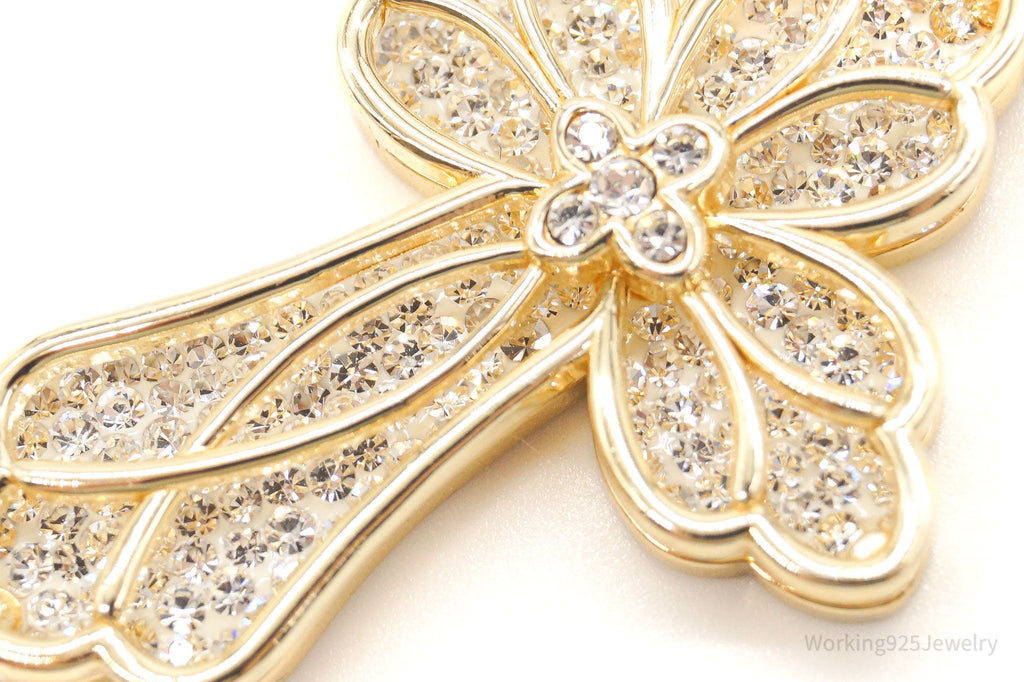 Large Designer JCM Swarovski Crystal Gold Vermeil Cross Sterling Silver Pendant