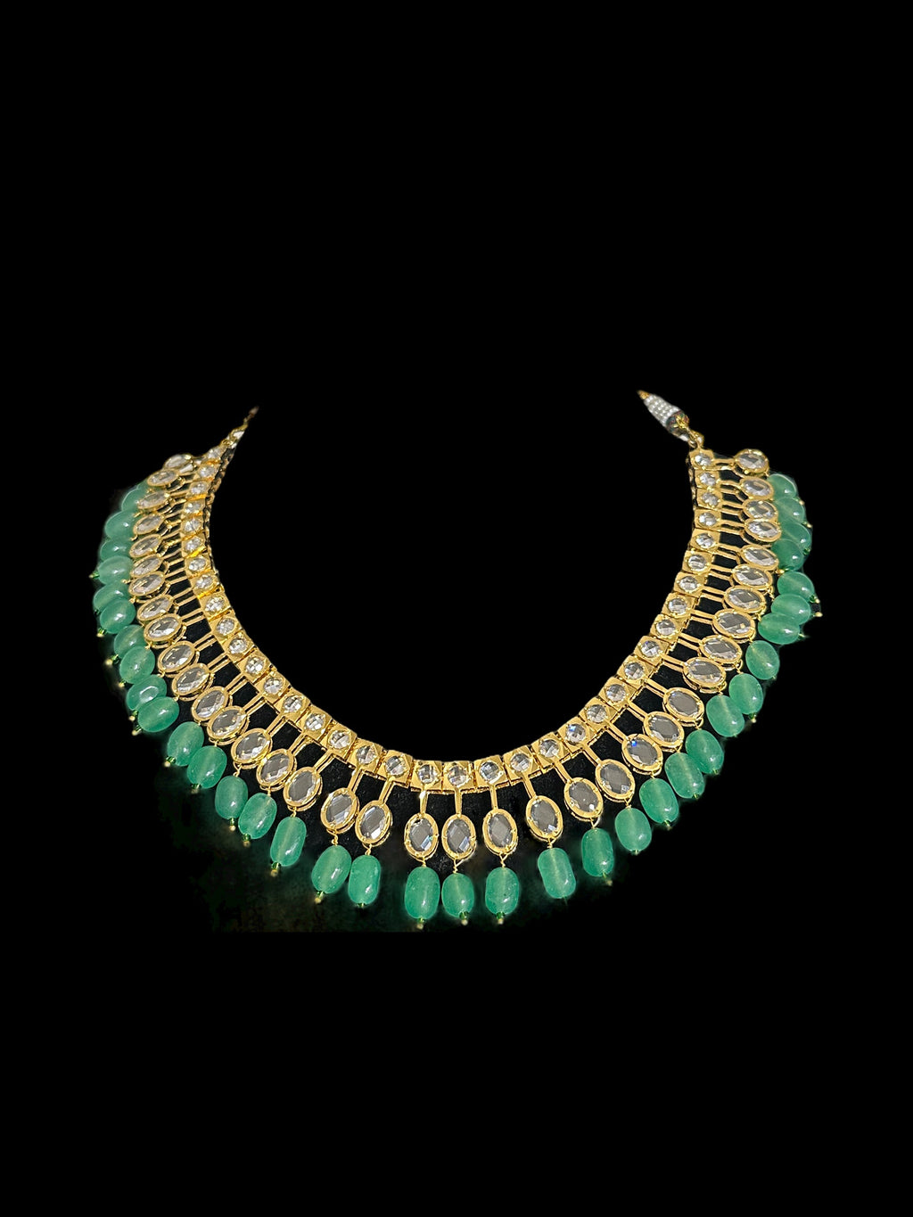 DNS89 gold plated necklace with light green beads ( READY TO SHIP )