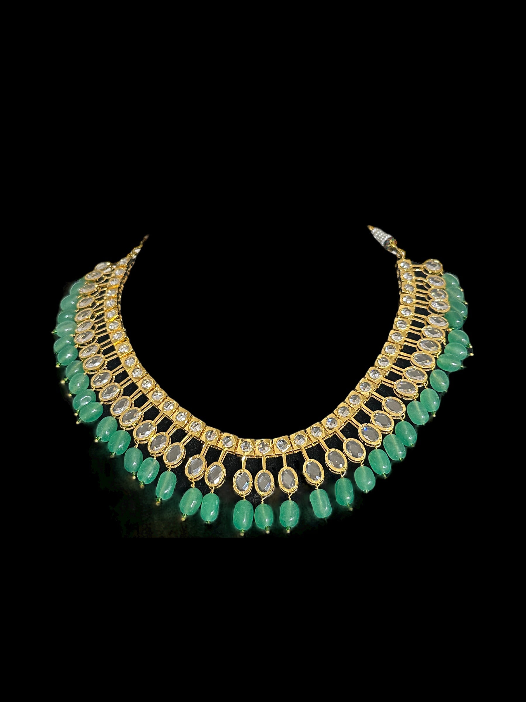DNS89 gold plated necklace with light green beads ( READY TO SHIP )