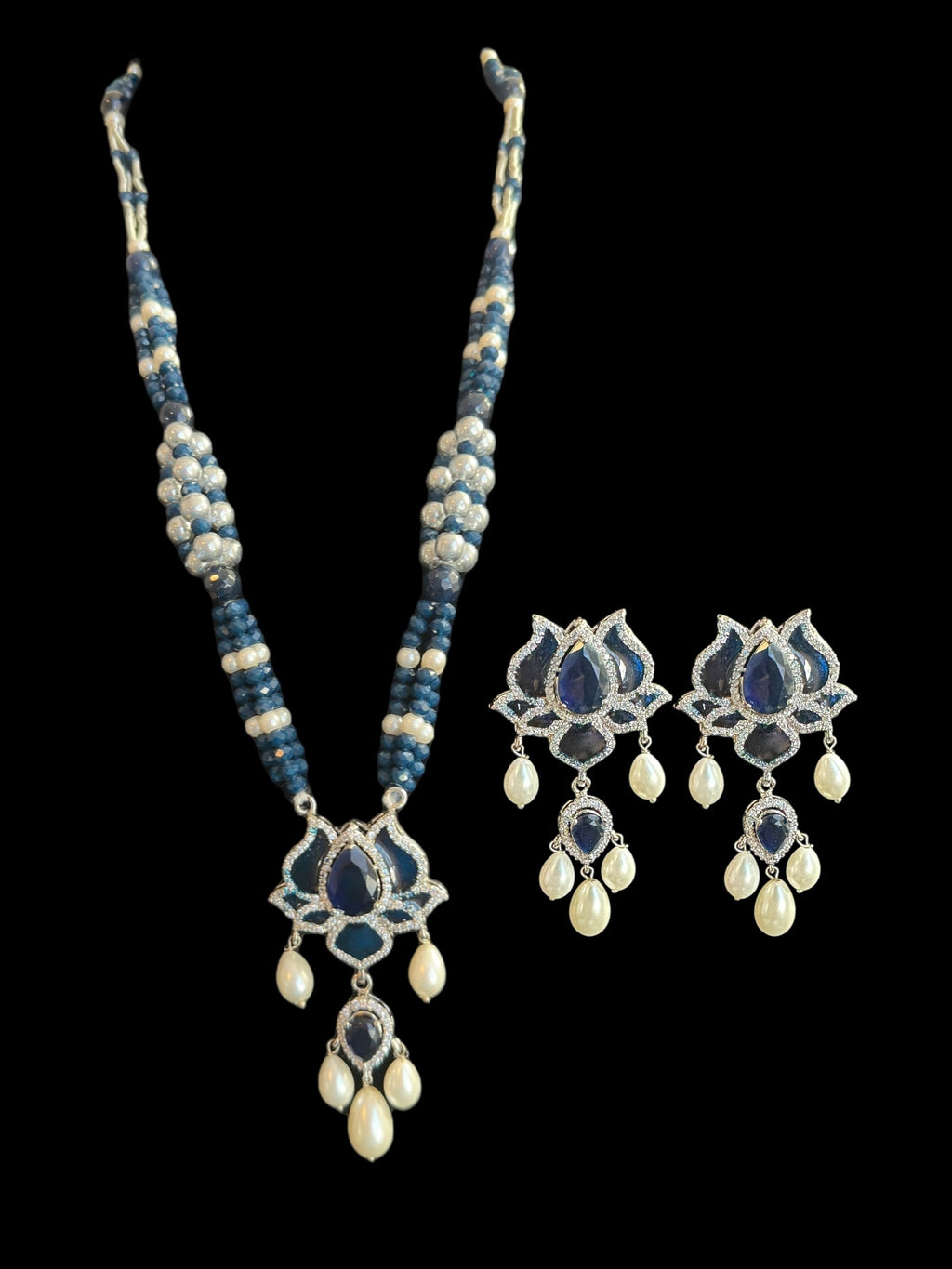 DLN101  Maria mala  and earrings set in blue ( SHIPS IN 4 WEEKS )