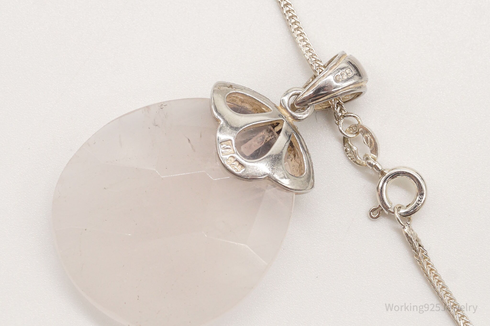 Vintage Large Rose Quartz Marcasite Sterling Silver Necklace