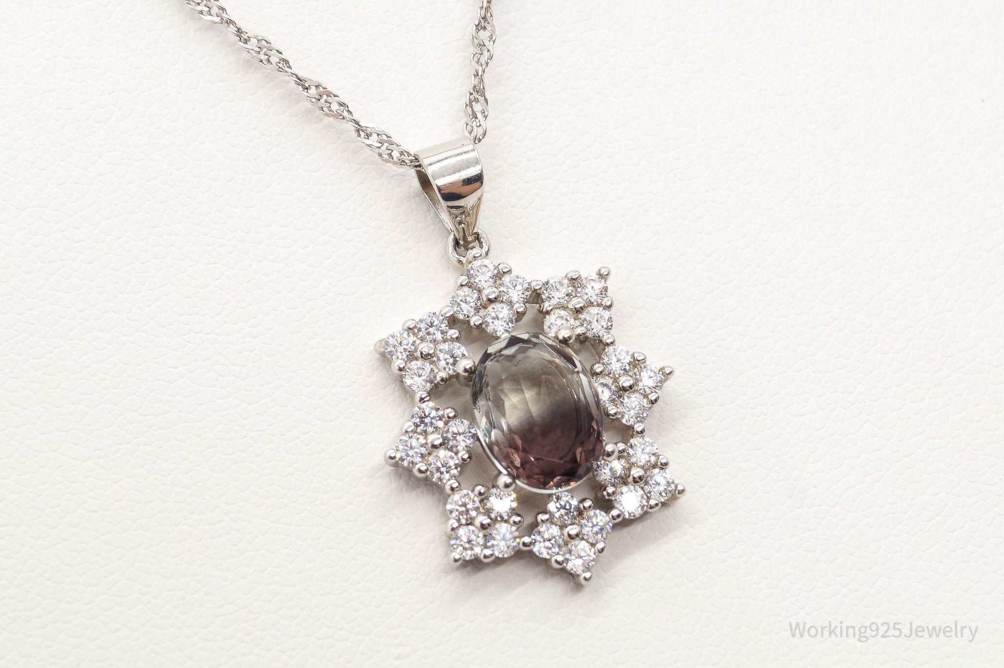 Vintage Tri Color Stone Cubic Zirconia Sterling Silver Necklace