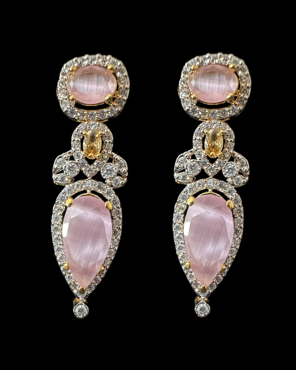 BR462  Anmol necklace set in pink( rose quartz ), Cats eye and pearls ( SHIPS IN 4 WEEKS )