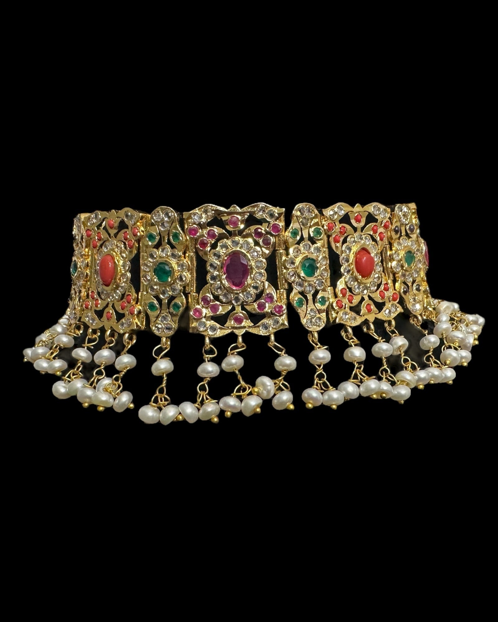 C543  Nishat fresh water pearl choker with earrings -Navratan  ( READY TO SHIP )