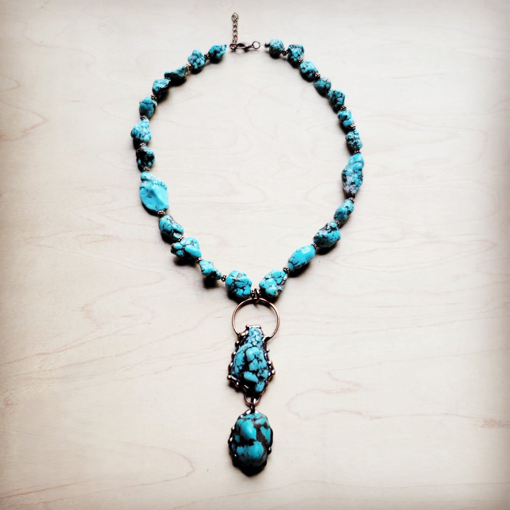 Blue Turquoise Necklace w/ Soldered Turquoise Pendant 259j