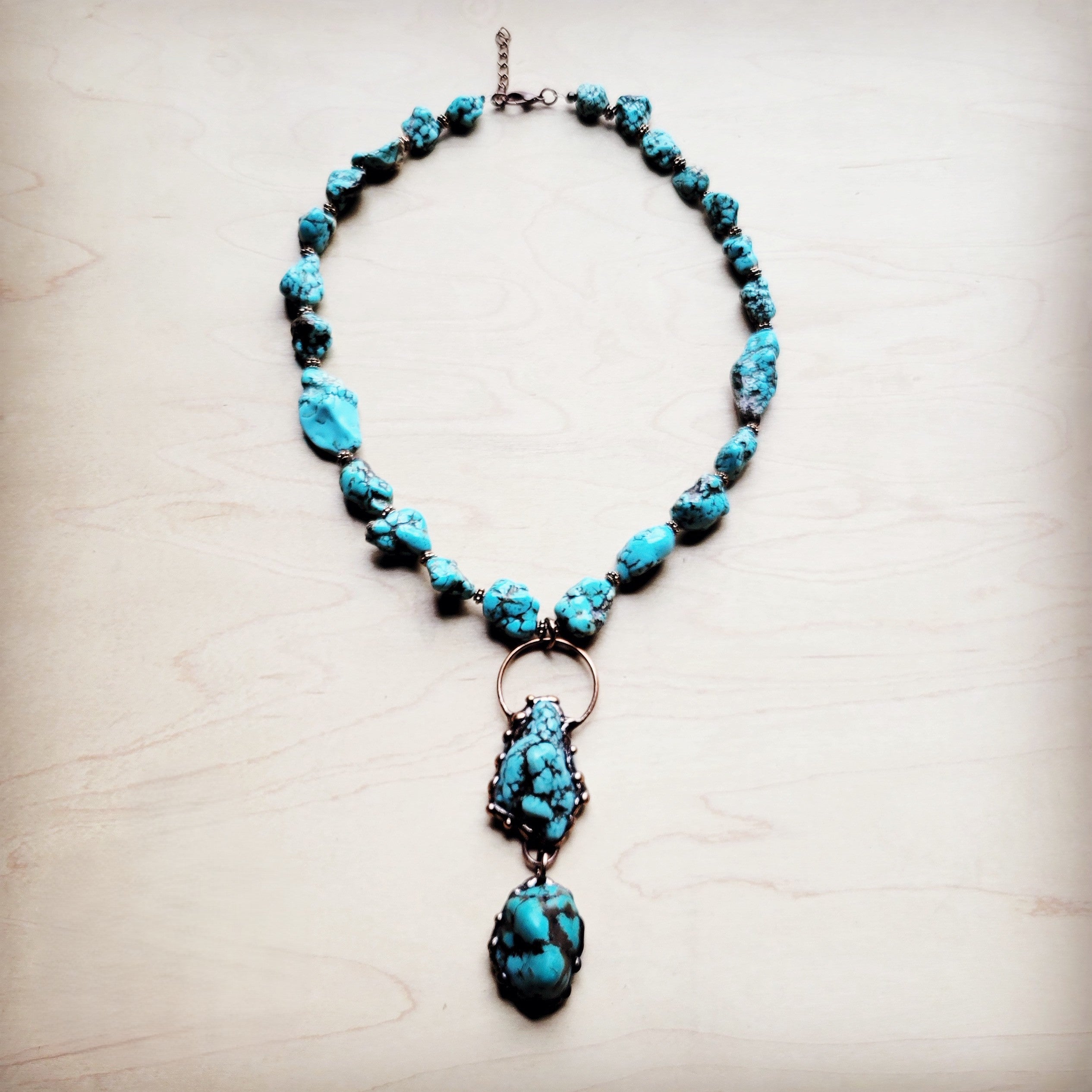 Blue Turquoise Necklace w/ Soldered Turquoise Pendant 259j