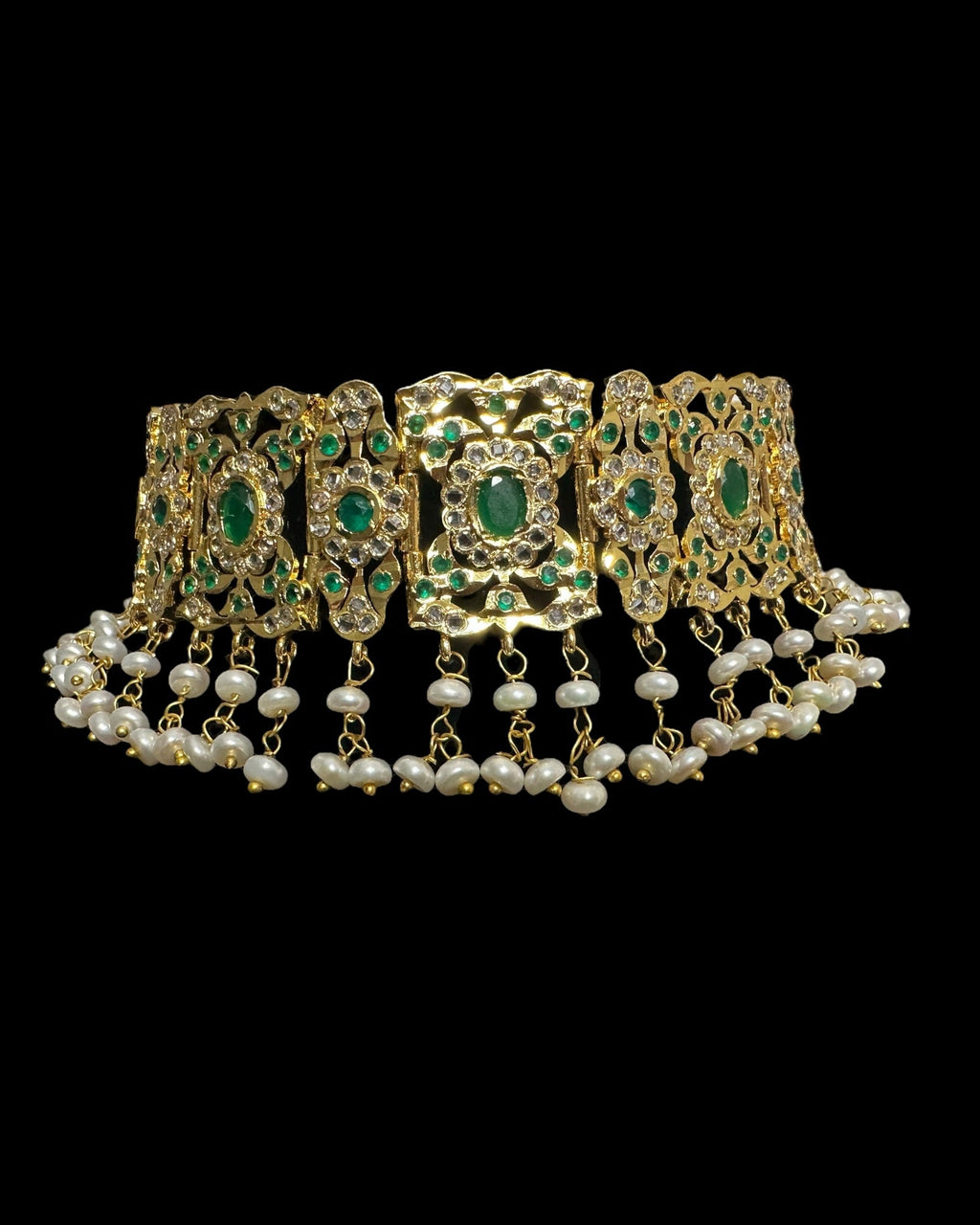 C544  Nishat fresh water pearl choker with earrings - Green ( READY TO SHIP )