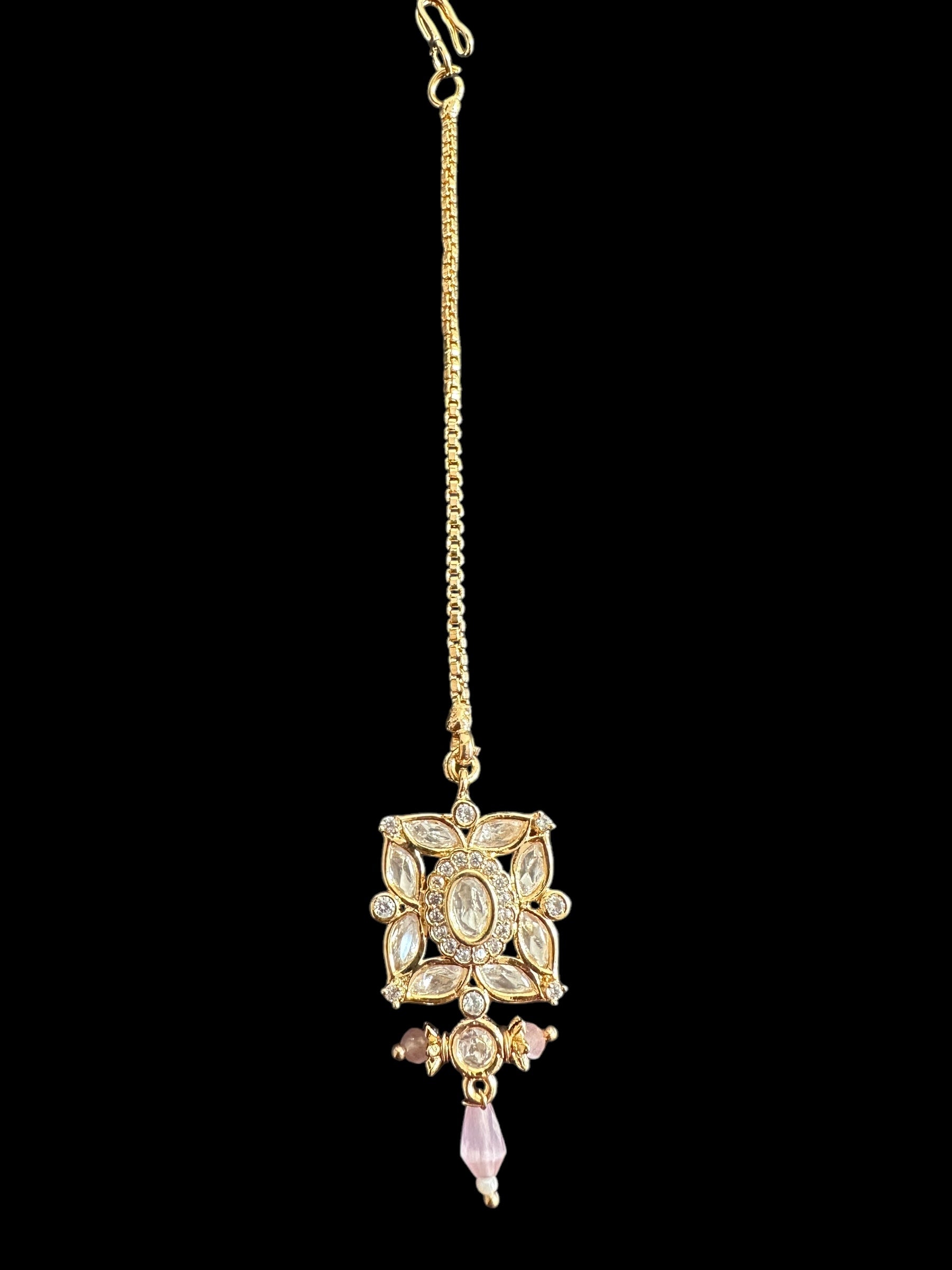 Kaheesha Polki jhumka and tika set in pink ( READY TO SHIP )