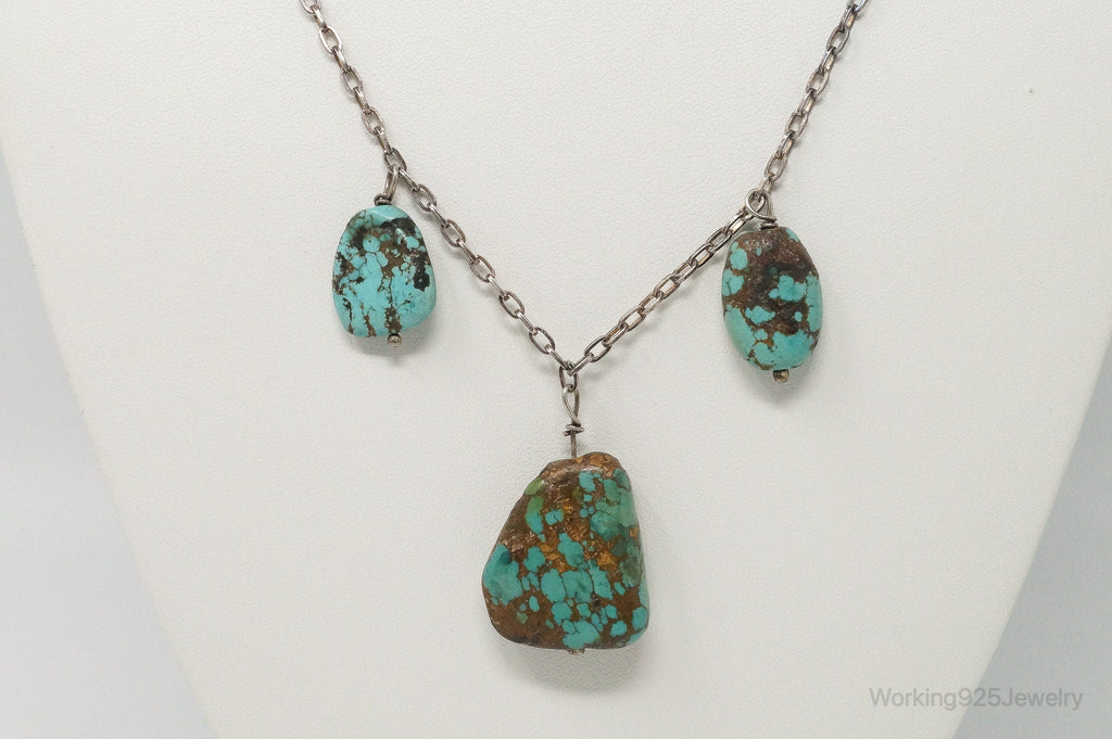 Vintage Native American Unsigned Turquoise Sterling Silver Necklace