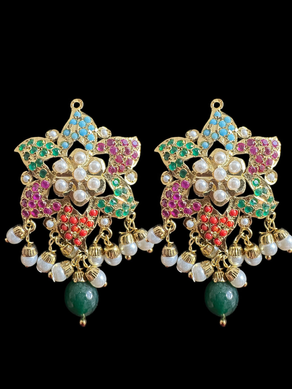 Iza Jadau tops and tika set in pearls - Navratan  ( READY TO SHIP )t