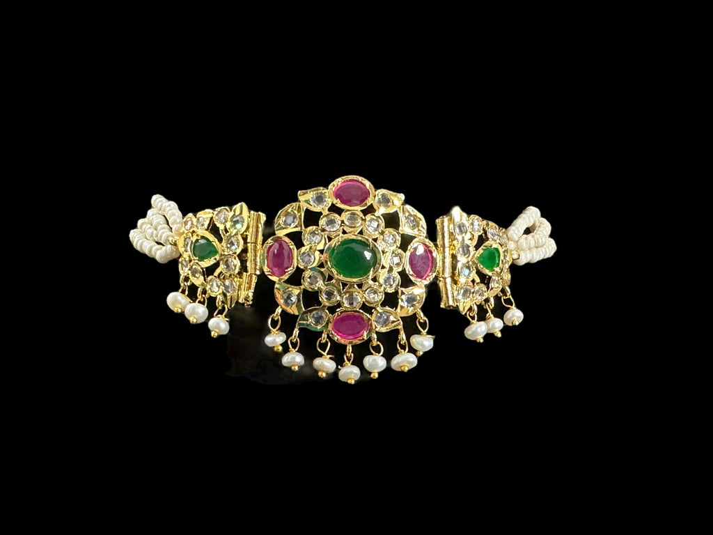 C329 MUSHK hyderabadi choker with earrings -Ruby emerald  ( SHIPS IN 3 WEEKS  )