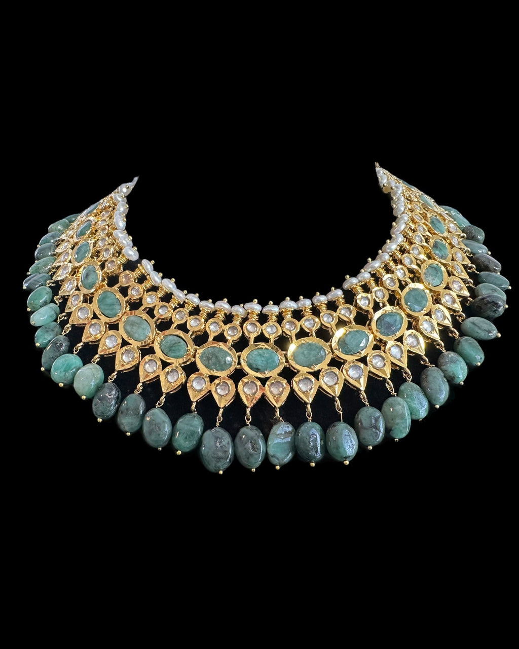DNS182  Aleezay necklace with emerald stones ( READY TO SHIP  )