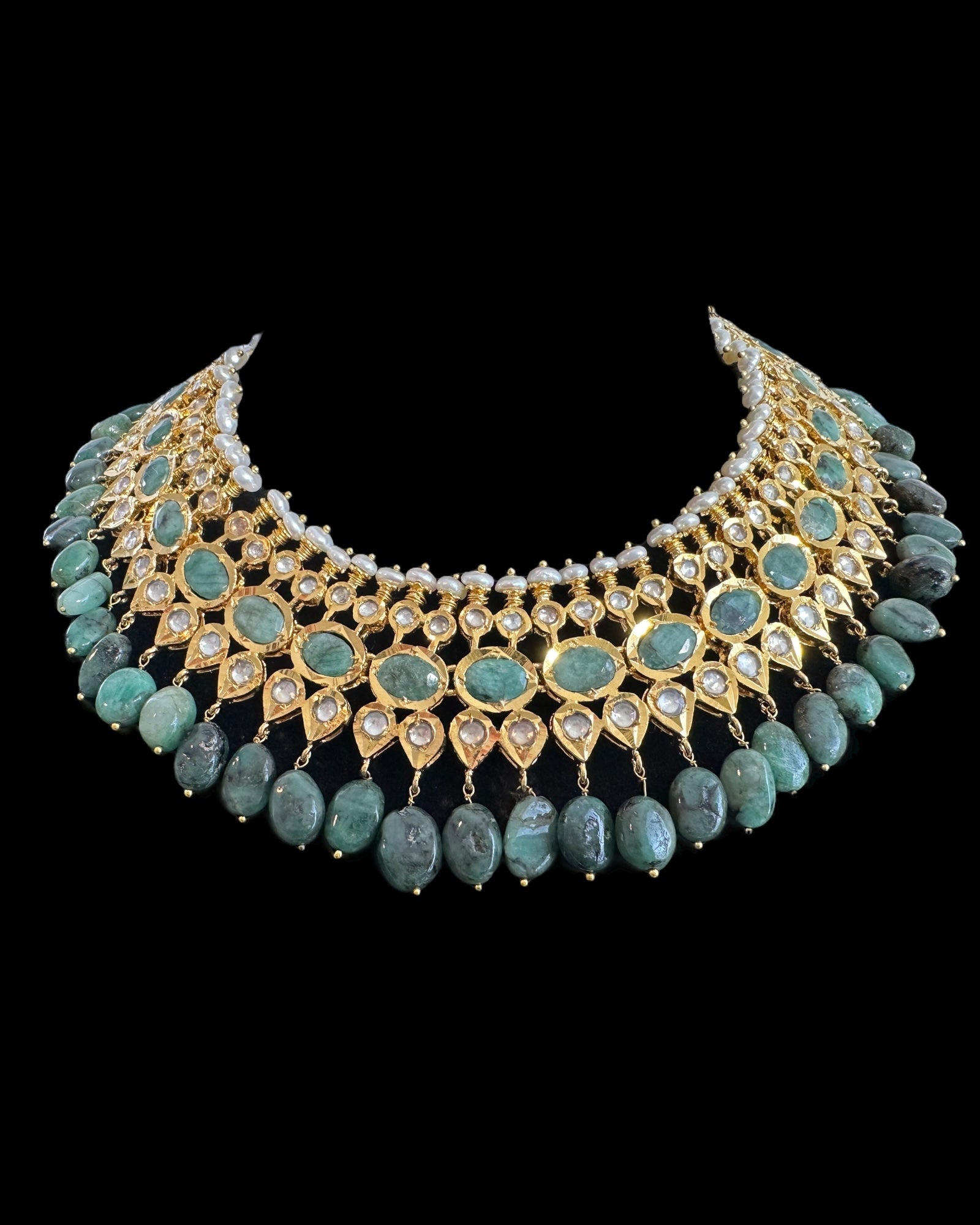 DNS182  Aleezay necklace with emerald stones ( READY TO SHIP  )