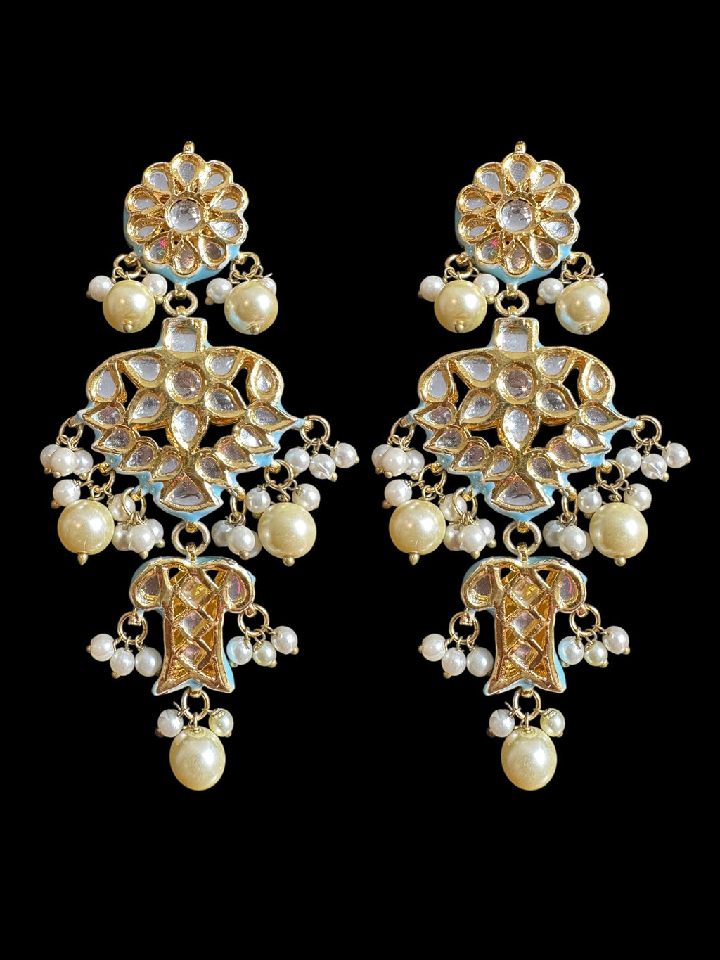 Kundan meena earrings - turquoise with pearl  ( READY TO SHIP )