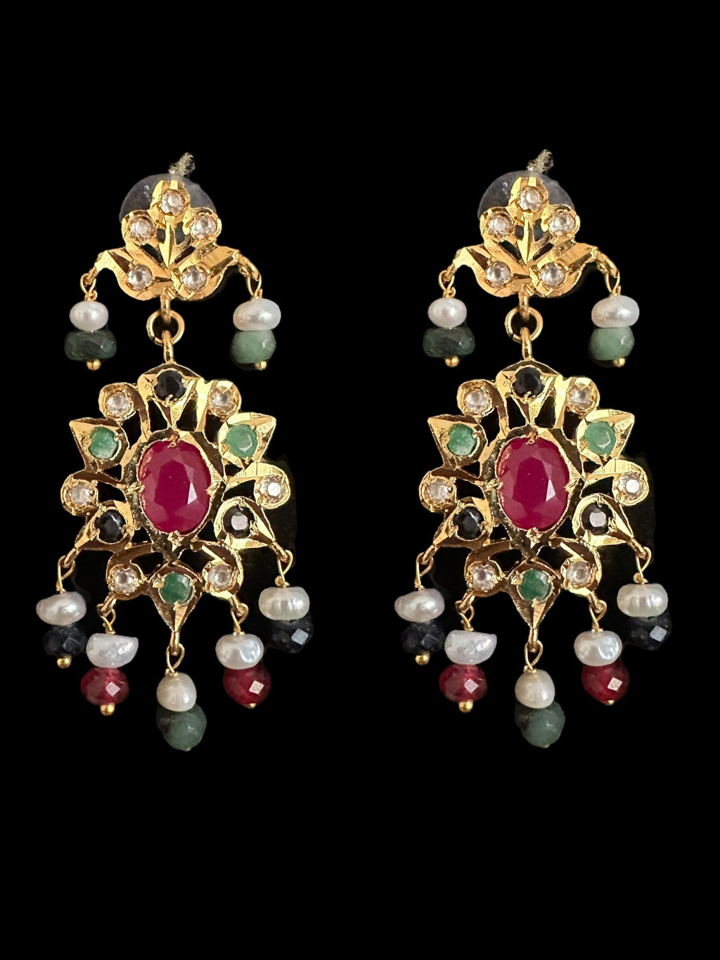 DLN121 Moissanite with Ruby emerald sapphire long set with earrings ( READY TO SHIP )