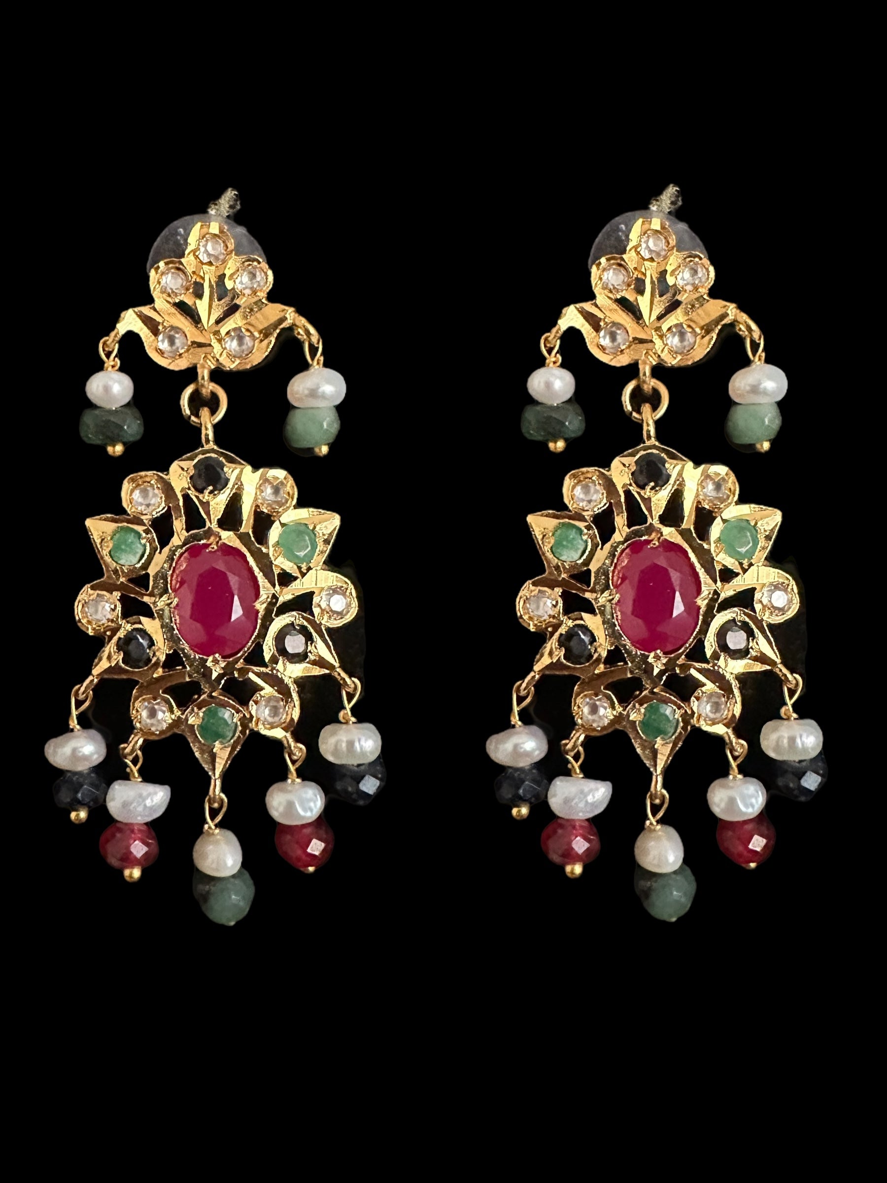 DLN121 Moissanite with Ruby emerald sapphire long set with earrings ( READY TO SHIP )