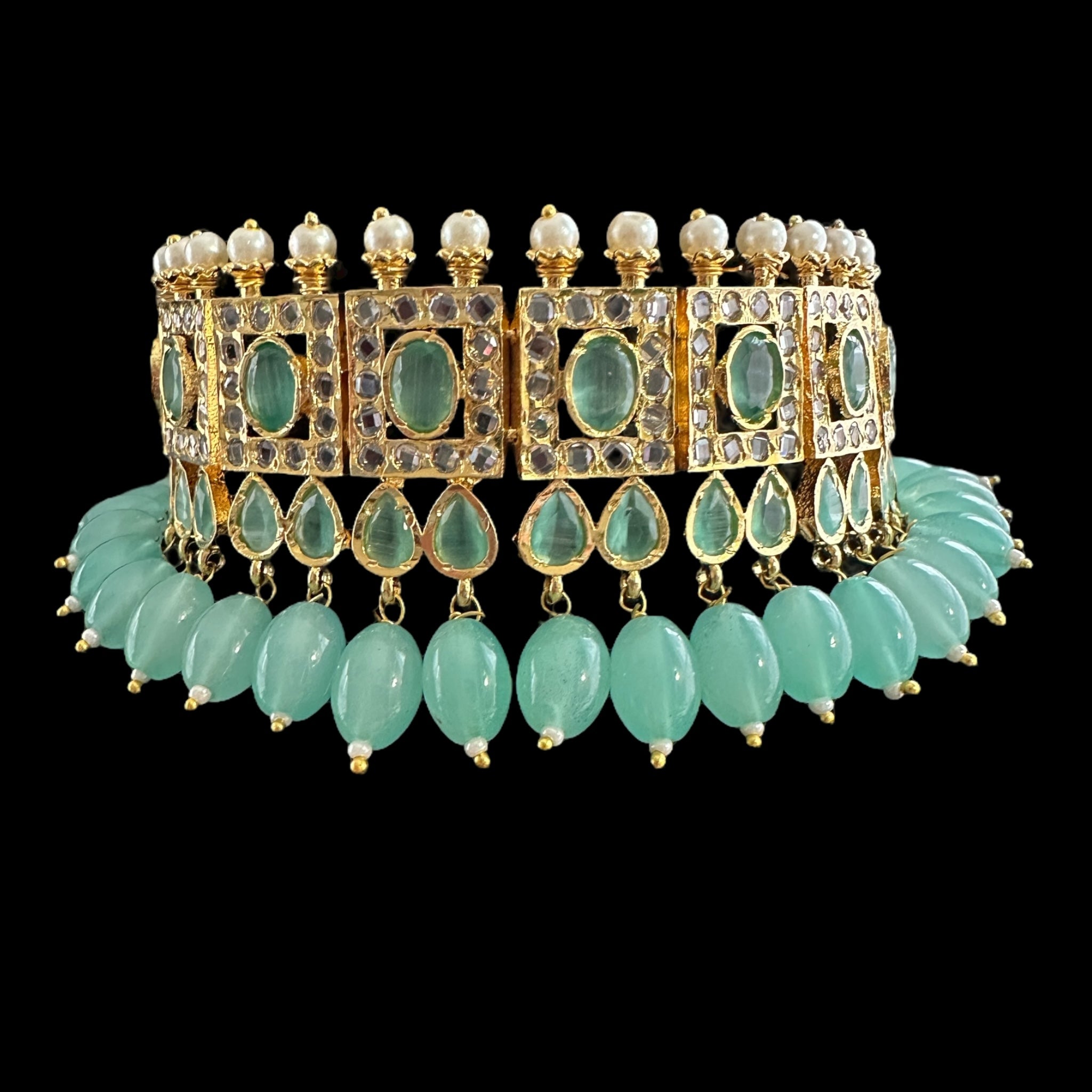 C506 Gauhar hyderabadi choker in mint blue ( READY TO SHIP )