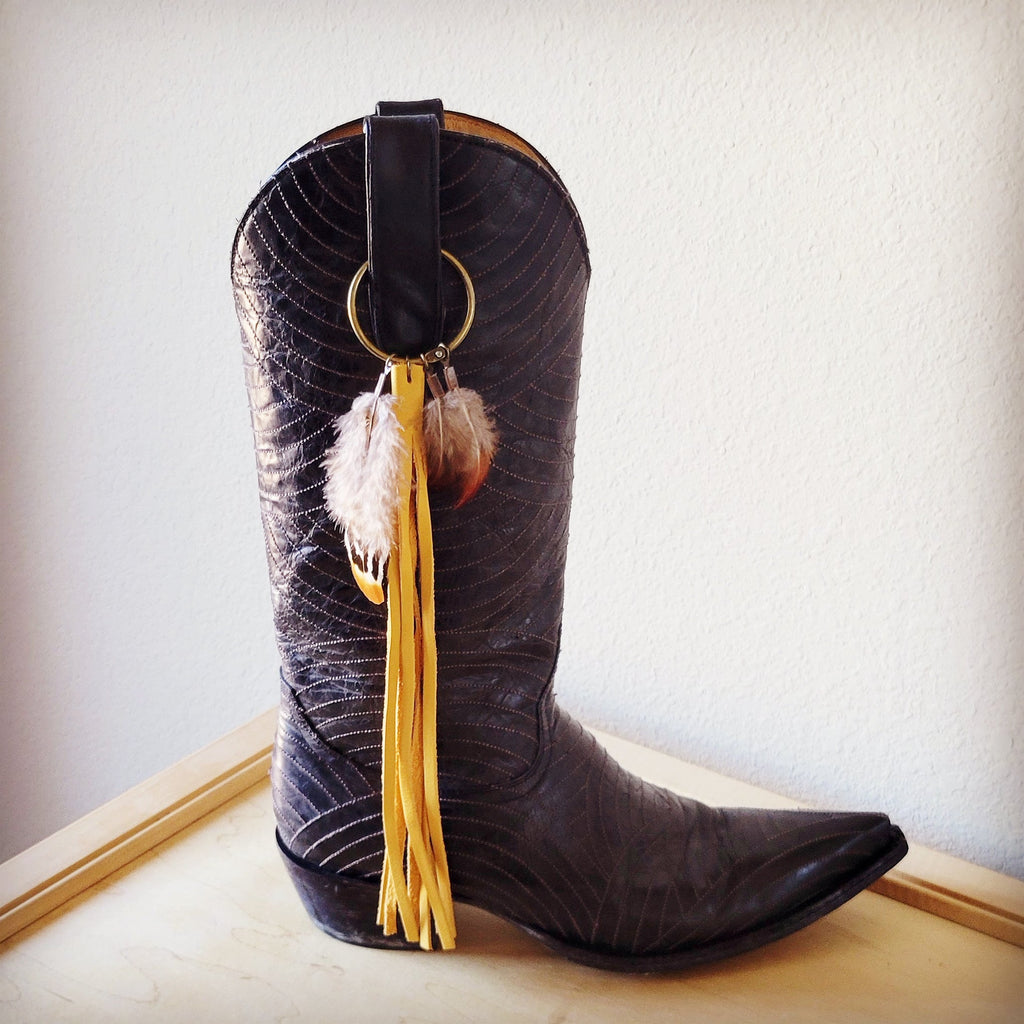 Boho Western Boot Bling Charm with Leather Fringe 500d