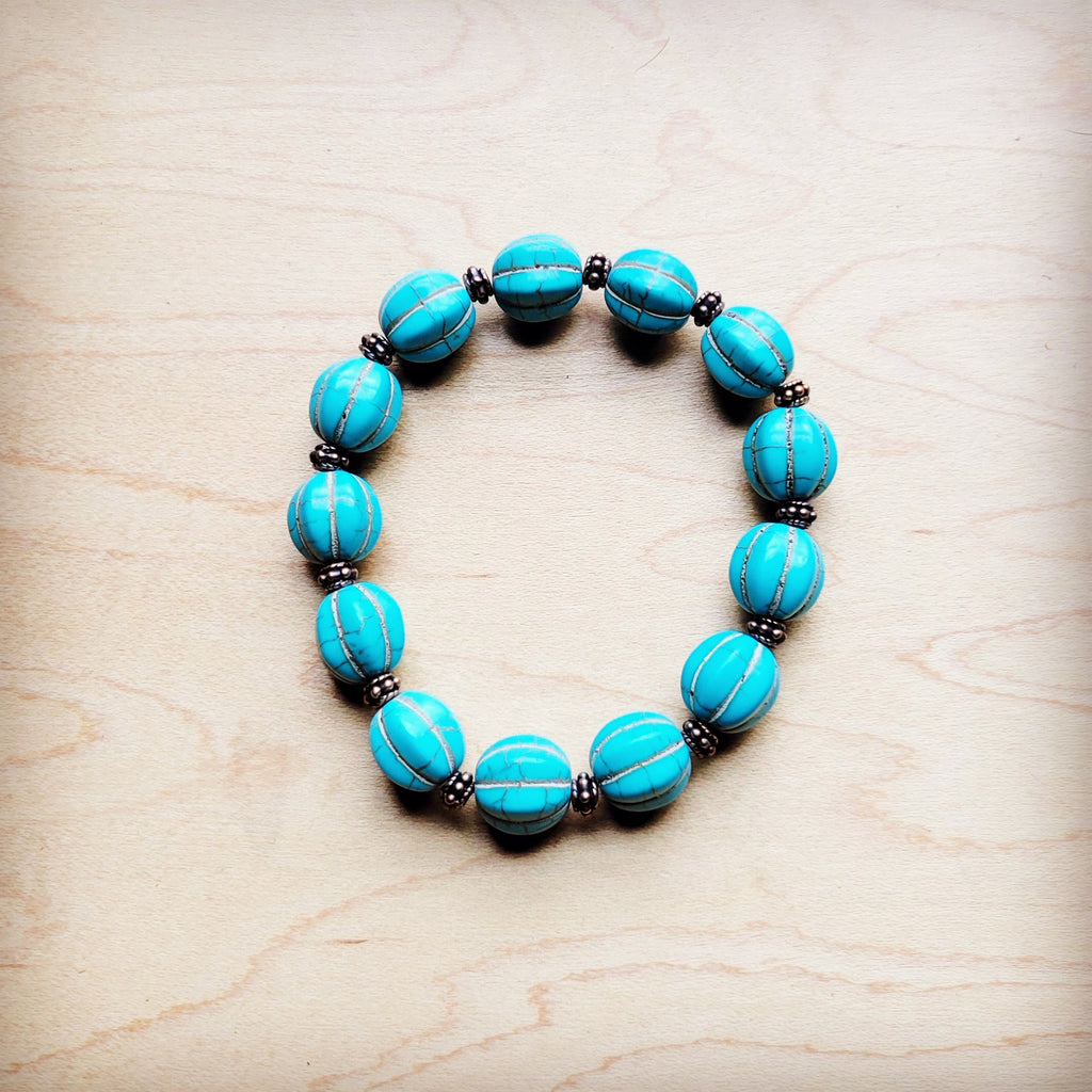 **Turquoise Blue Melon Beaded Stretch Bracelet 809g