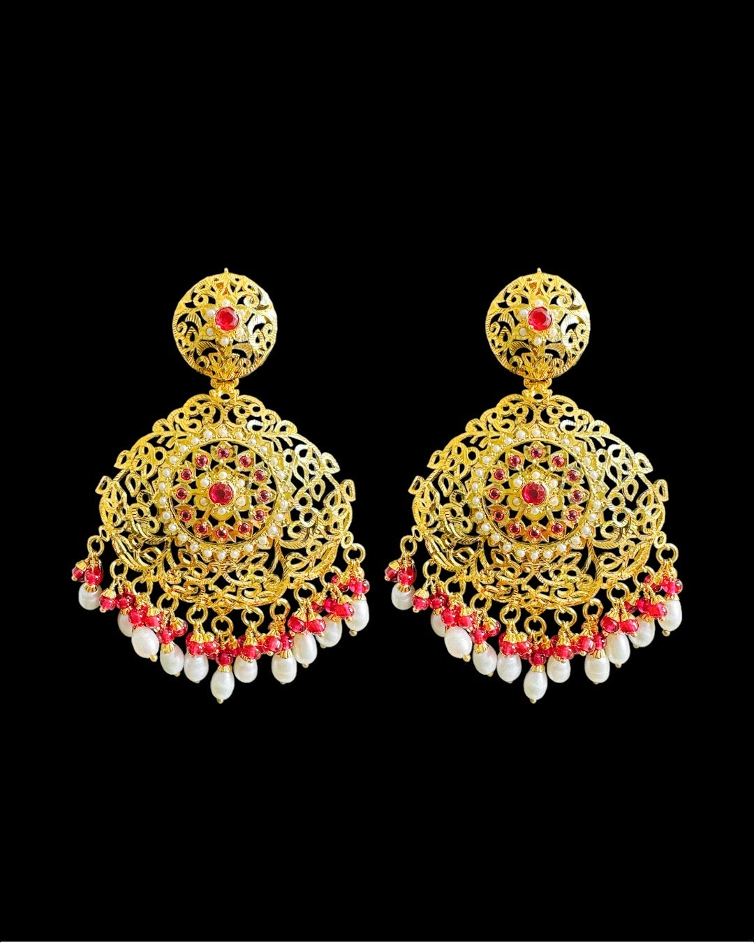Ruby pearl gold plated silver earrings ( READY TO SHIP )