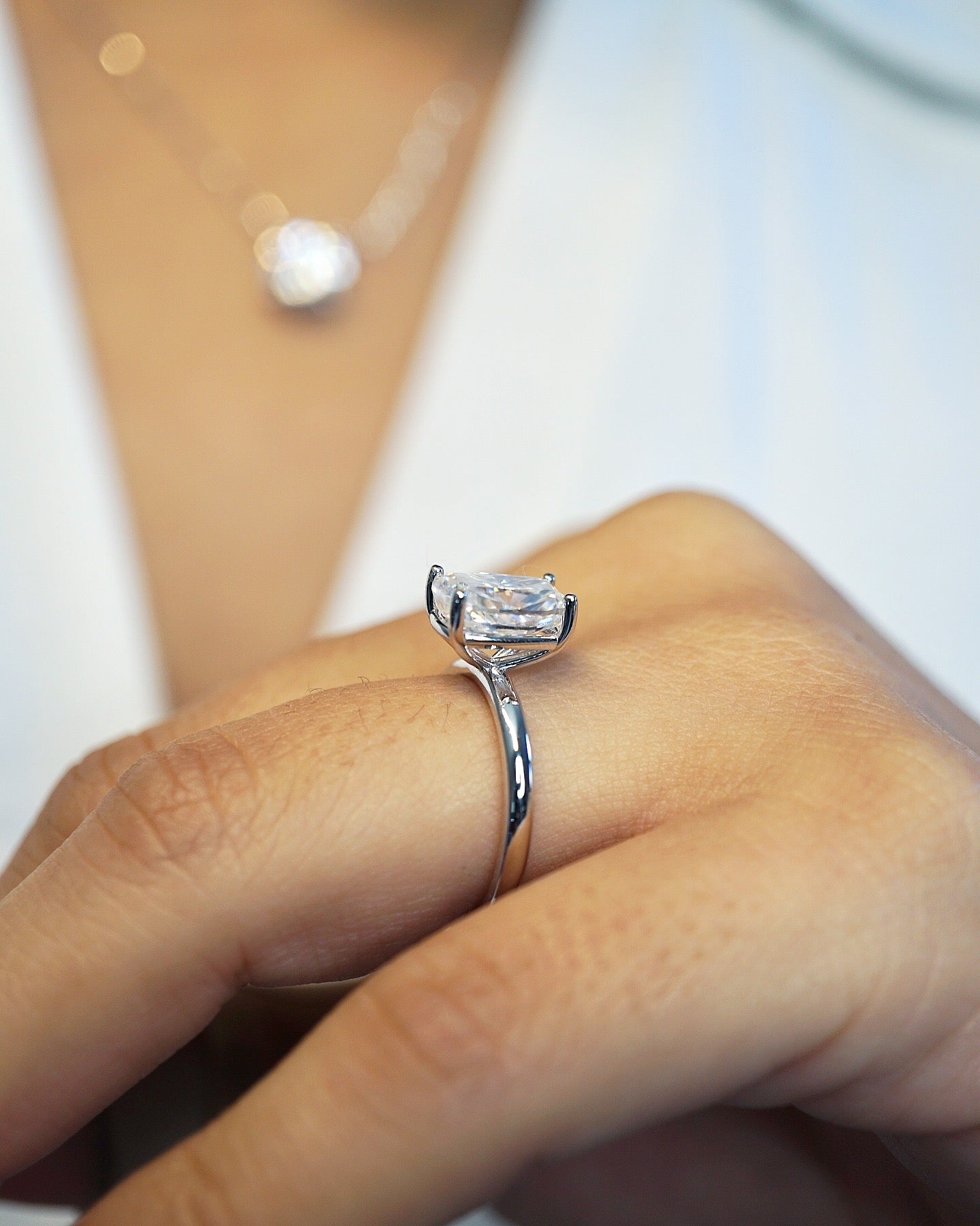 2.5ct Elongated Cushion Cut Solitaire Moissanite Engagement Ring