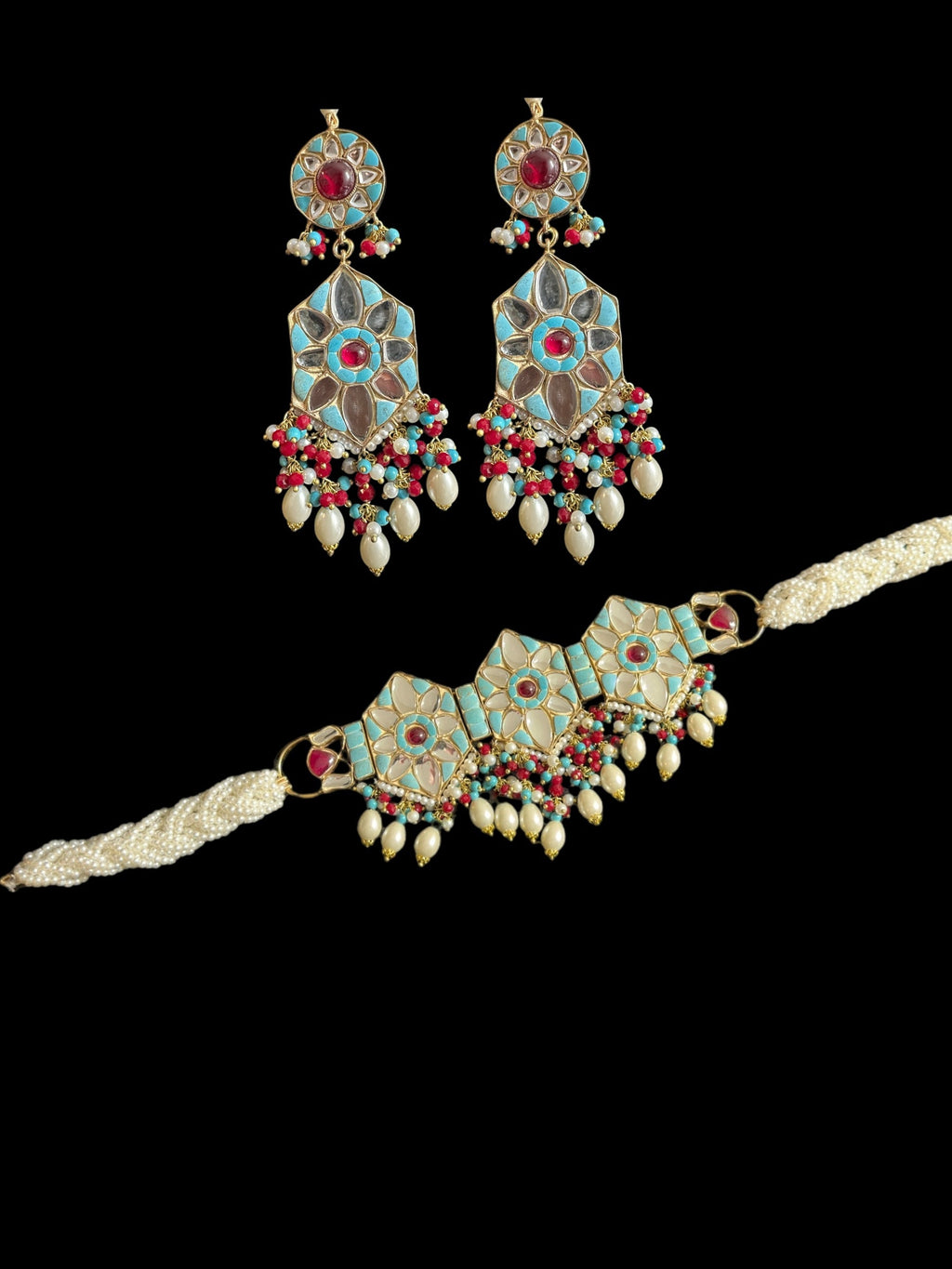 C528 Zaria turquoise ruby choker with earrings ( READY TO SHIP )