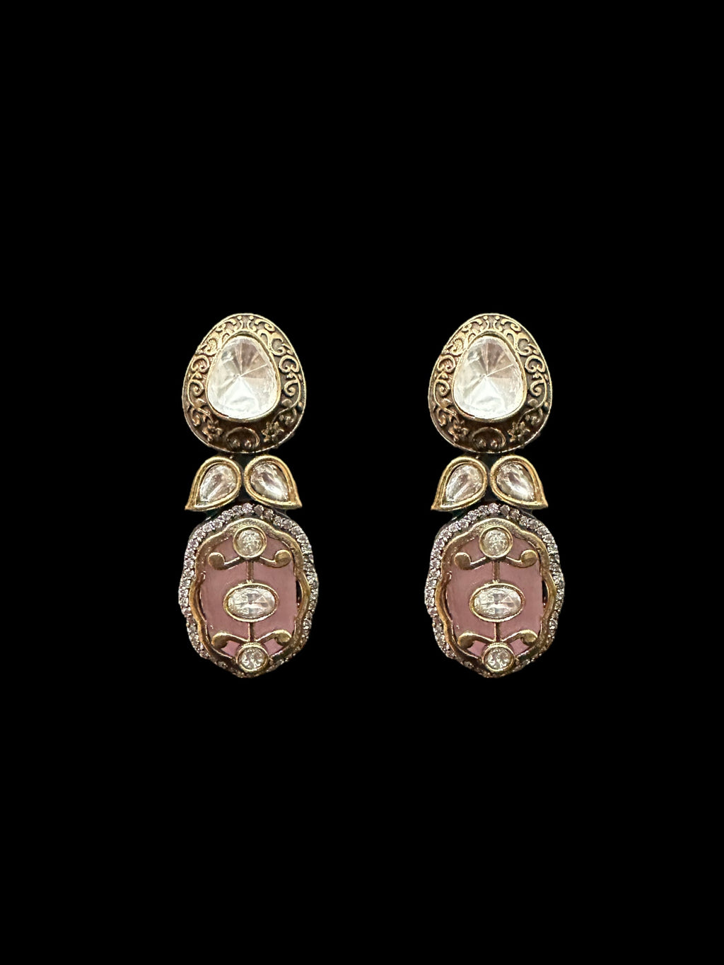 C341 Antique plated choker set in pink ( READY TO SHIP )