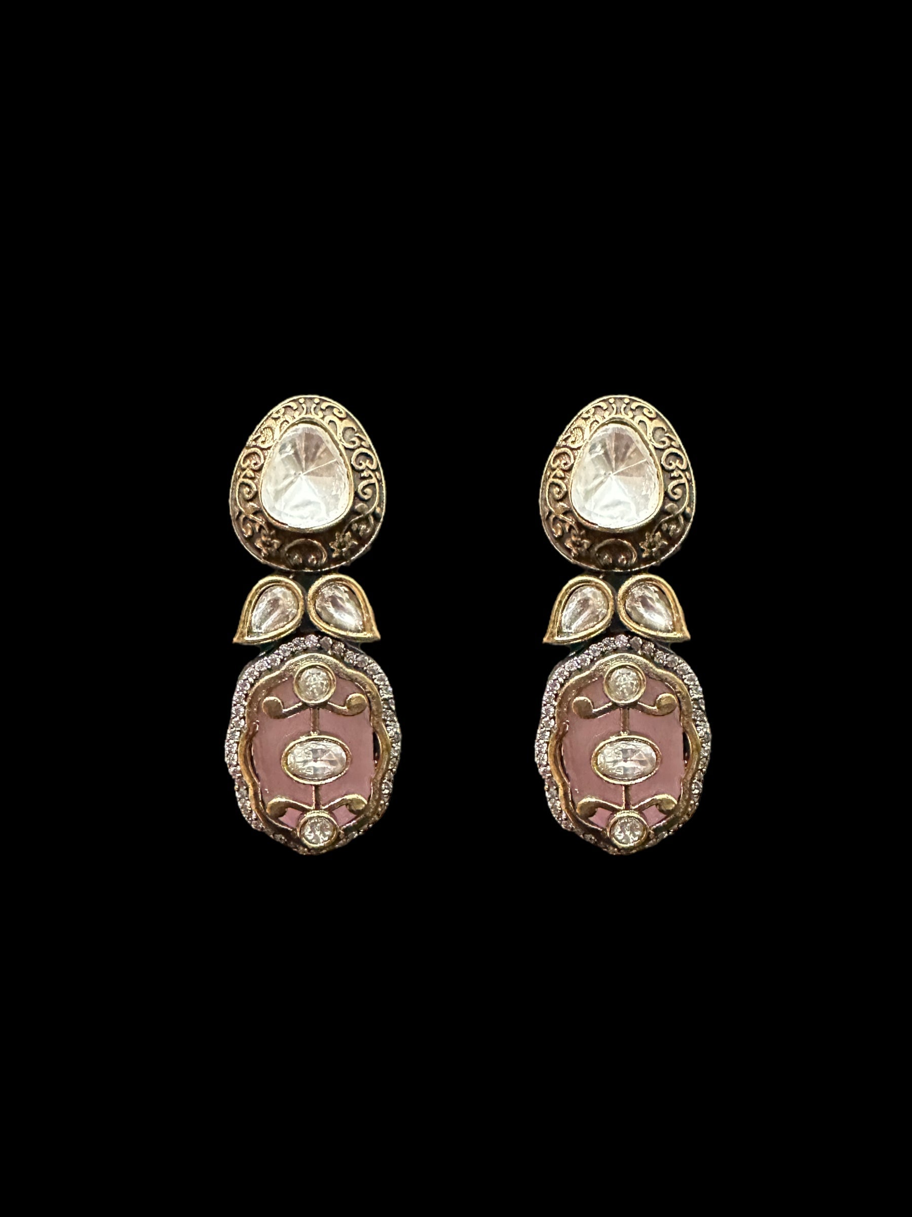 C341 Antique plated choker set in pink ( READY TO SHIP )